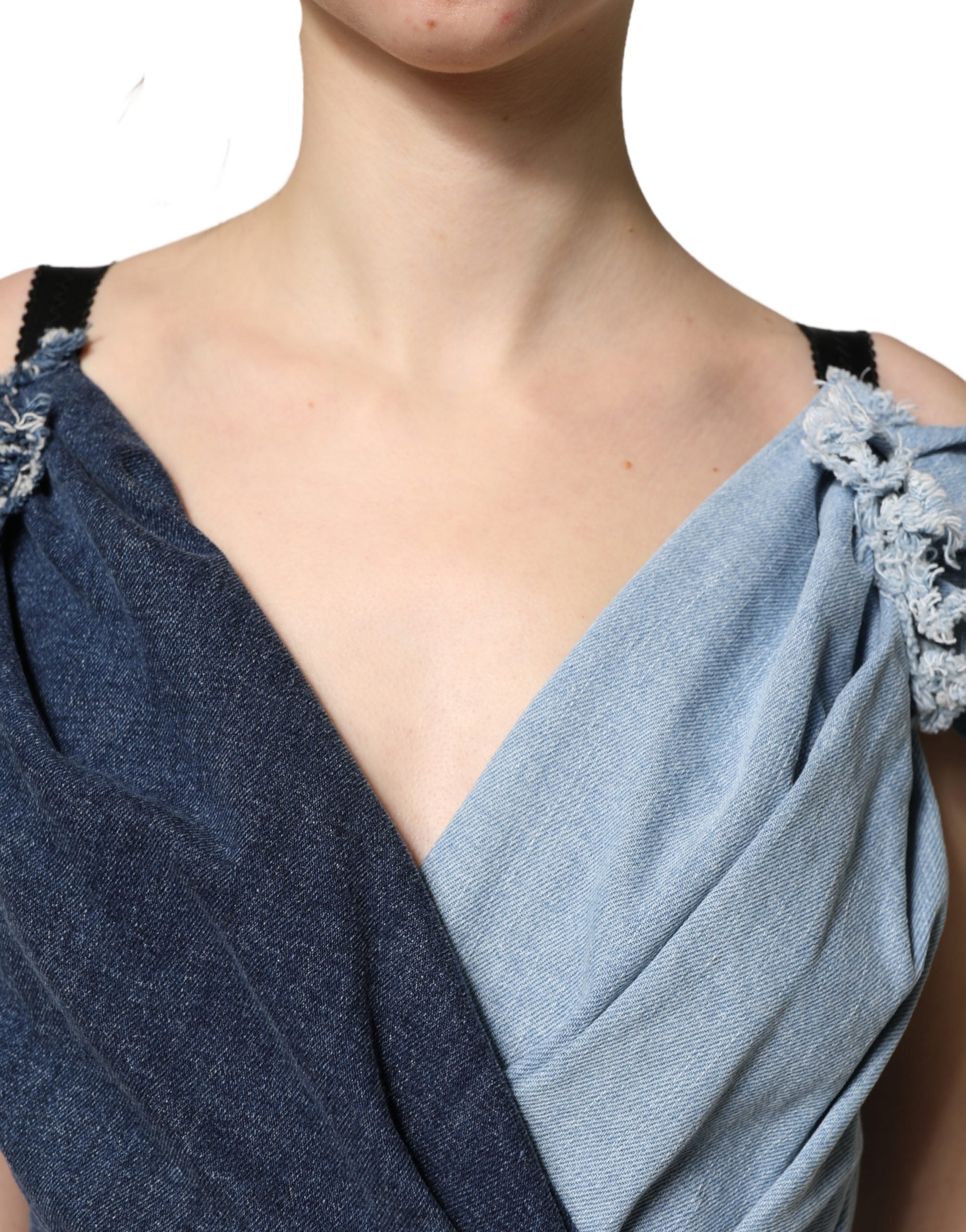 Dolce & Gabbana Blue Cotton Patchwork Denim Mini Sheath Women's Dress (Pre-Owned)