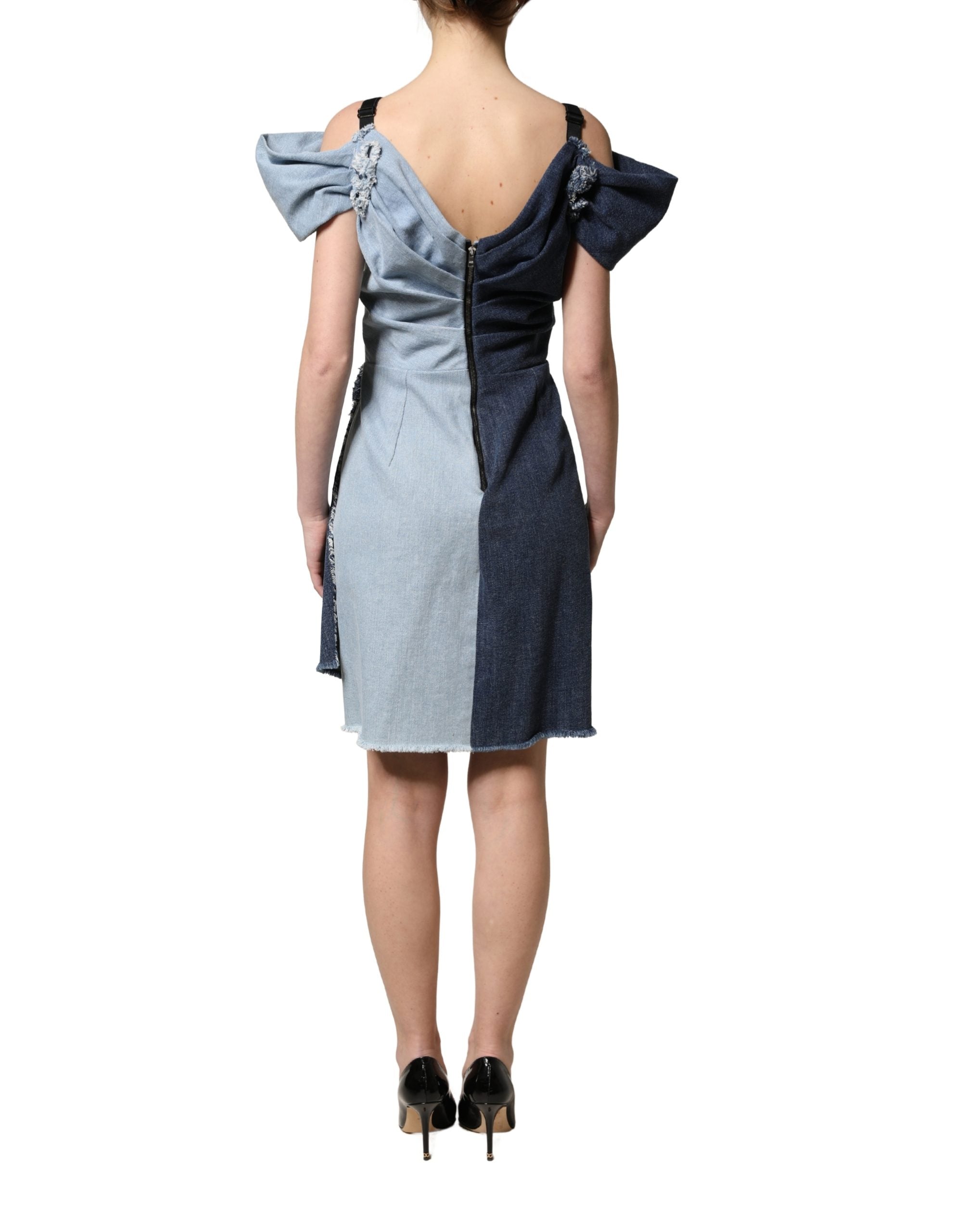 Dolce & Gabbana Blue Cotton Patchwork Denim Mini Sheath Women's Dress (Pre-Owned)
