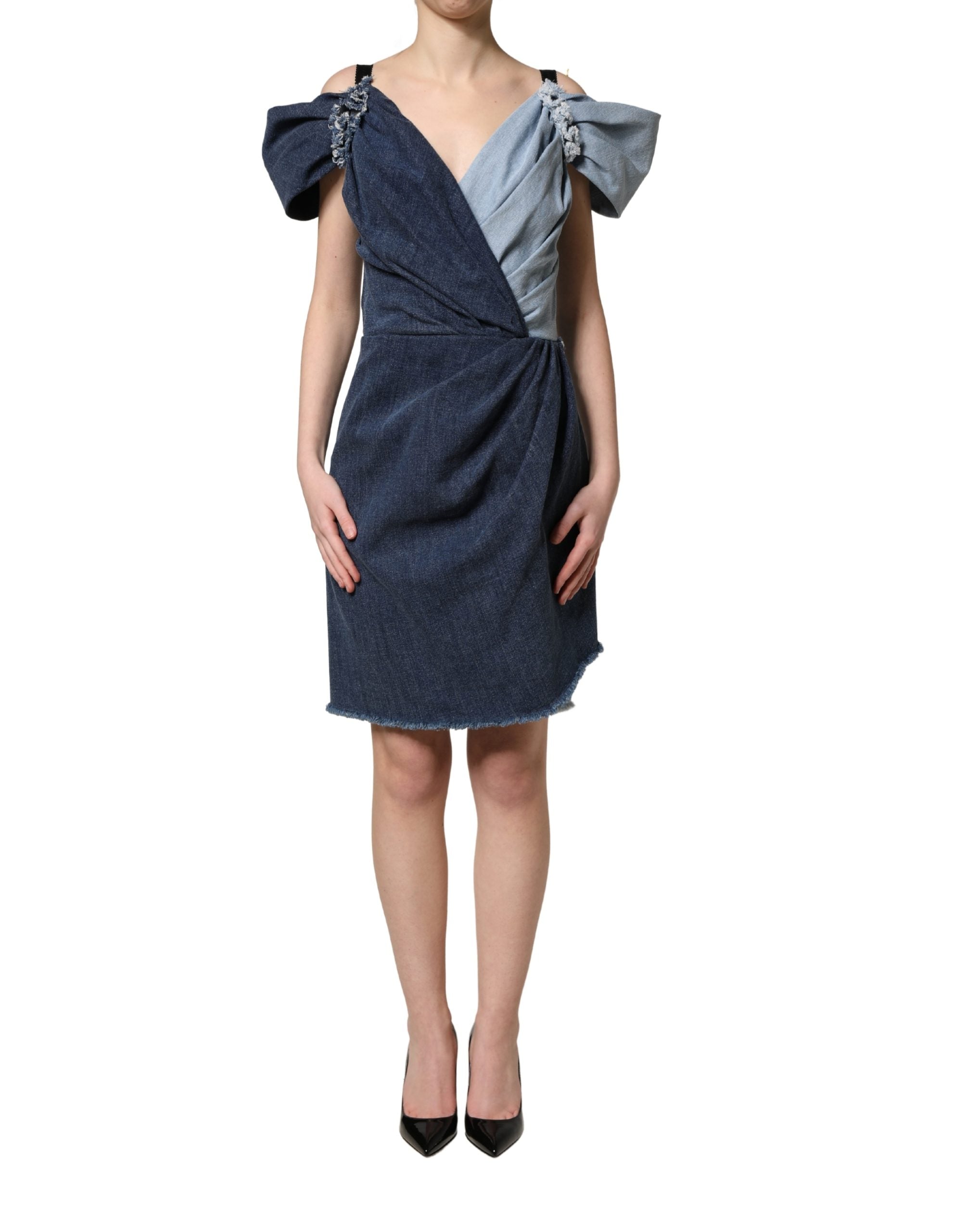 Dolce & Gabbana Blue Cotton Patchwork Denim Mini Sheath Women's Dress (Pre-Owned)