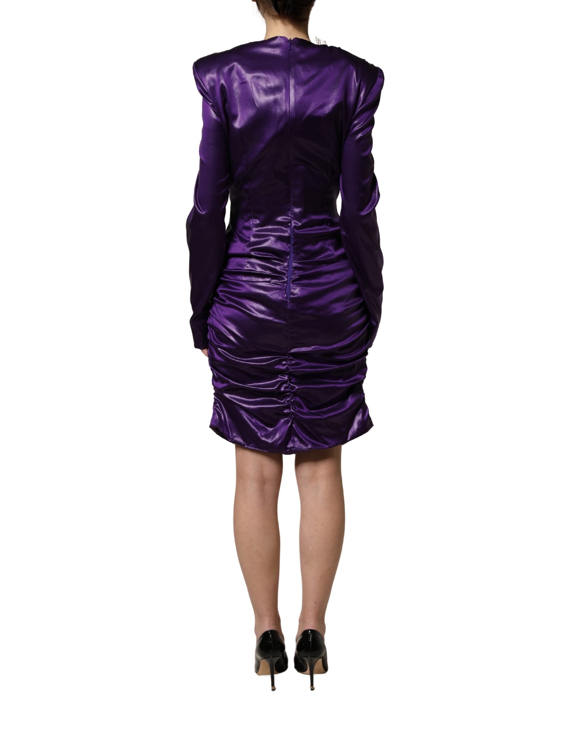 Dolce & Gabbana Metallic Purple Long Sleeve Cut-Out Mini Women's Dress (Pre-Owned)