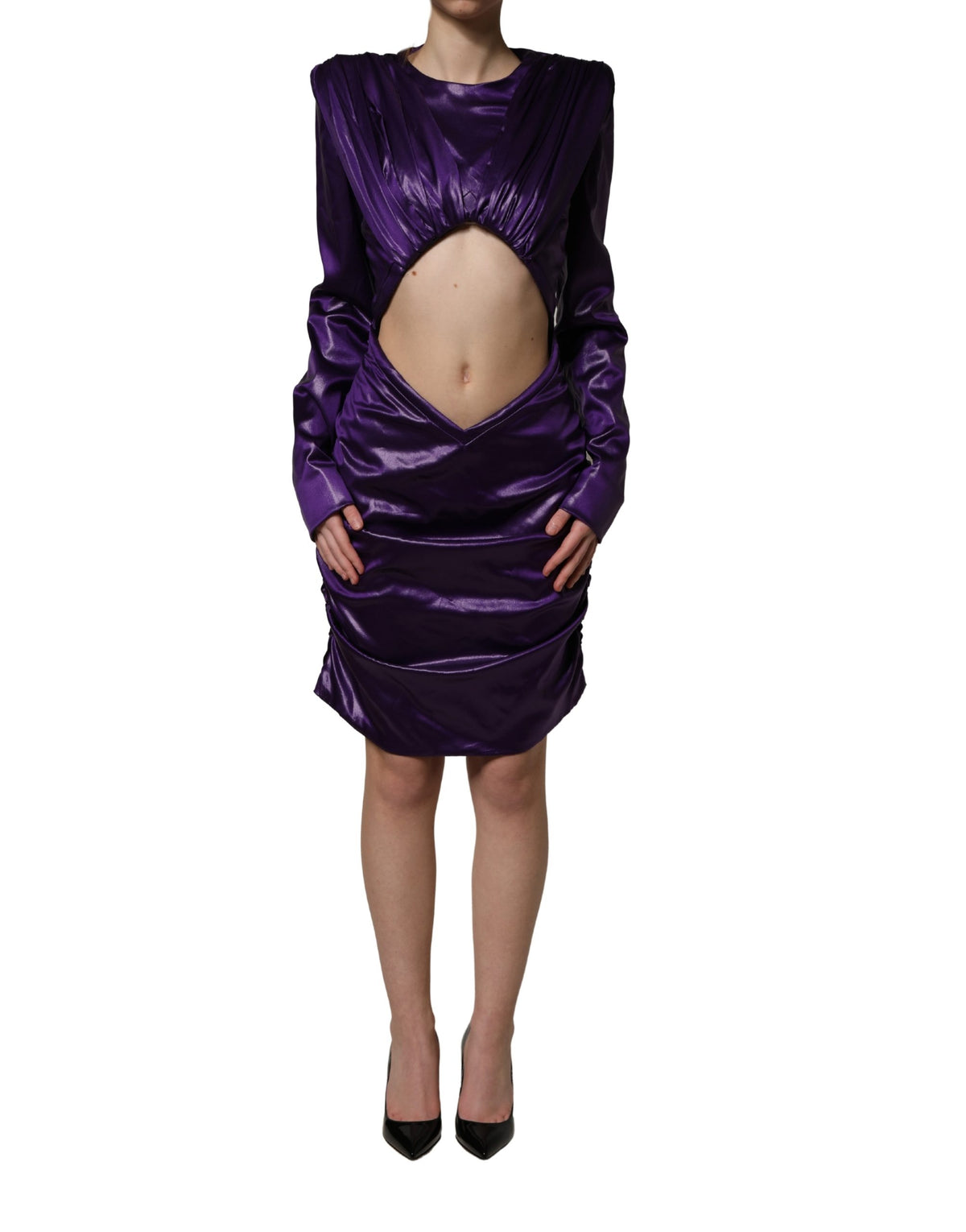 Dolce & Gabbana Metallic Purple Long Sleeve Cut-Out Mini Women's Dress (Pre-Owned)
