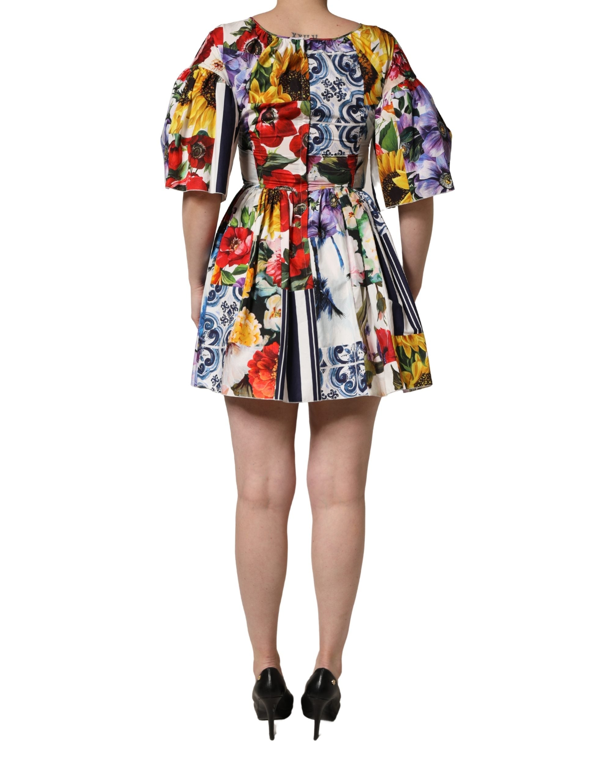 Dolce & Gabbana Multicolor Patchwork Cotton Poplin Mini Women's Dress