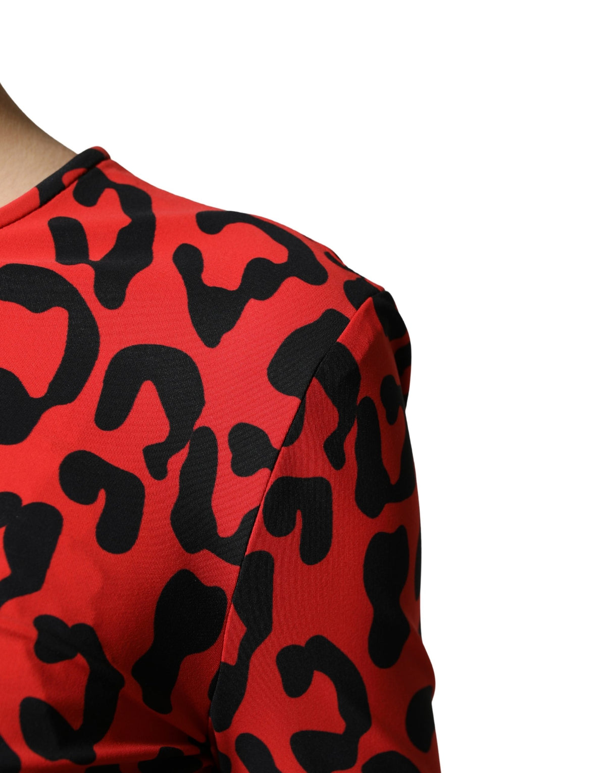 Dolce & Gabbana Red Leopard Print Long Sleeves Midi Women's Dress