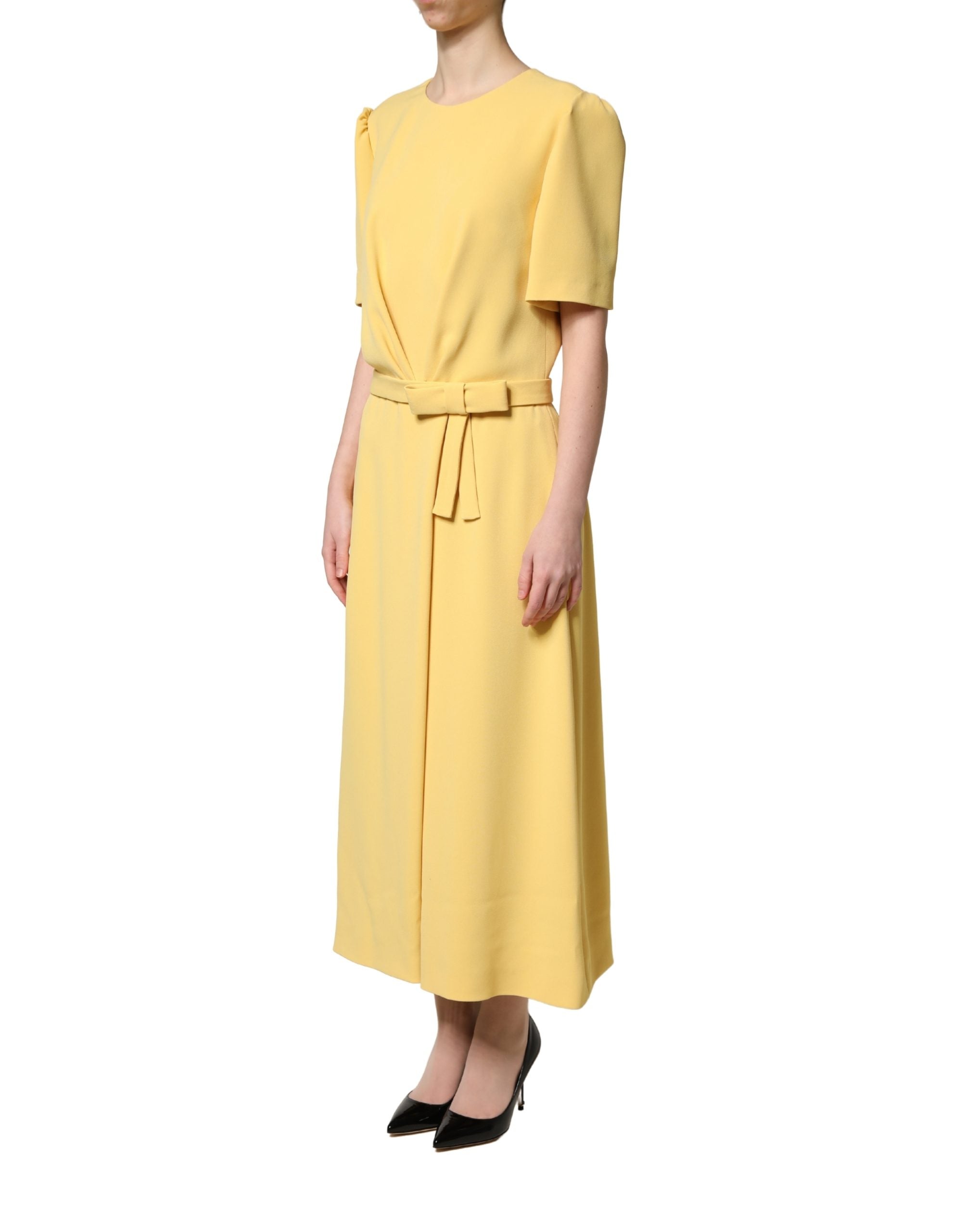 Dolce & Gabbana Yellow Short-Sleeved Crew Neck Midi Women's Dress