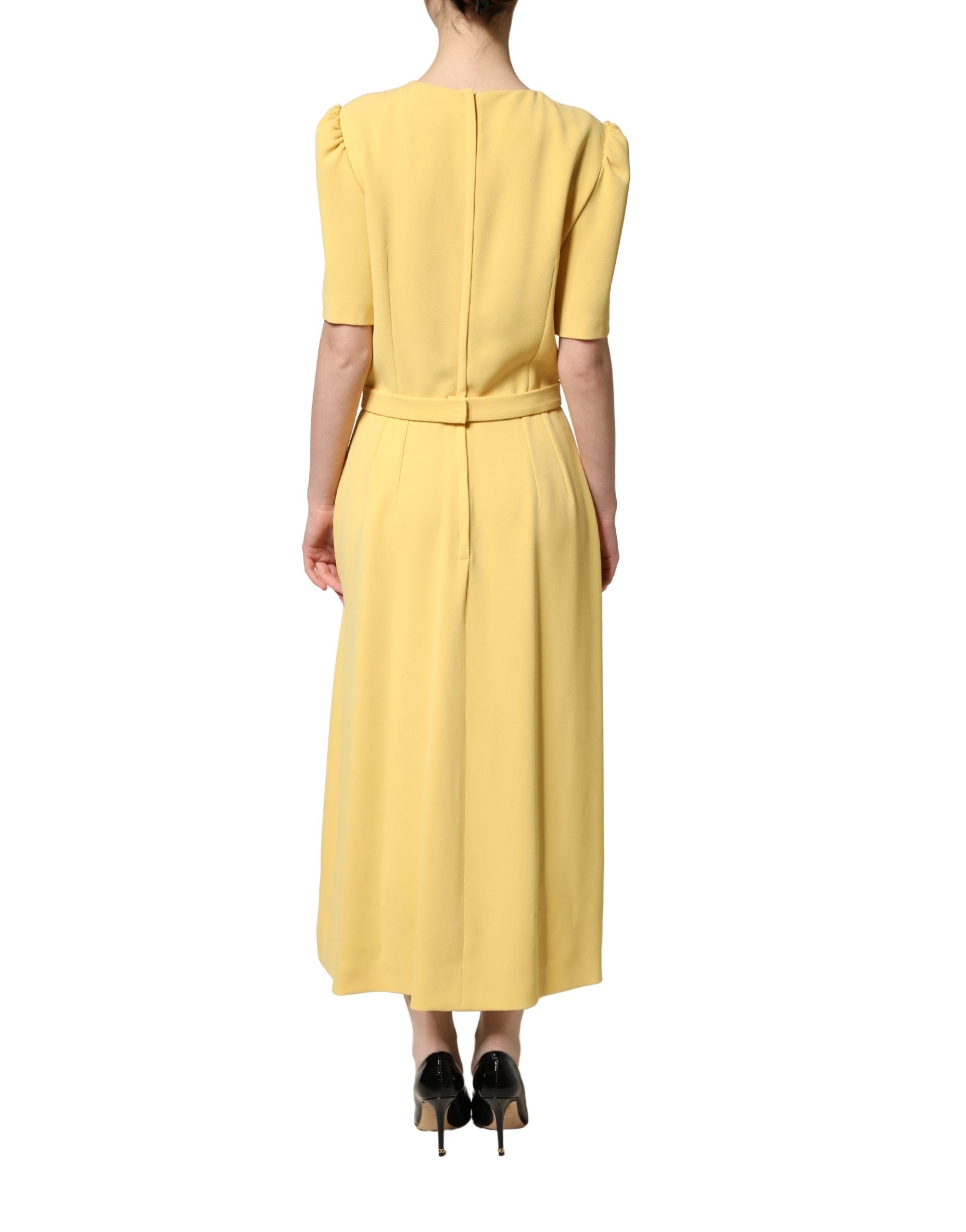 Dolce & Gabbana Yellow Short-Sleeved Crew Neck Midi Women's Dress