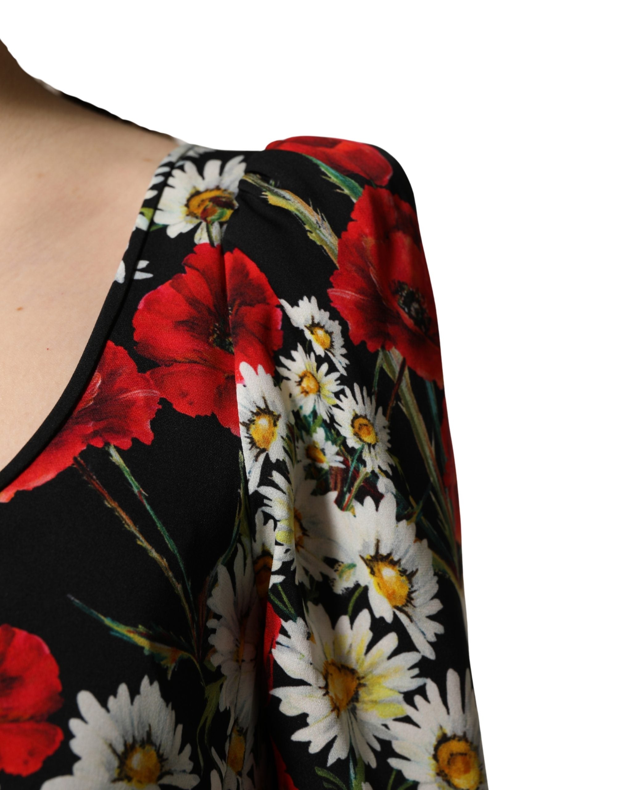 Dolce & Gabbana Black Floral Silk Long Sleeves Gown Women's Dress