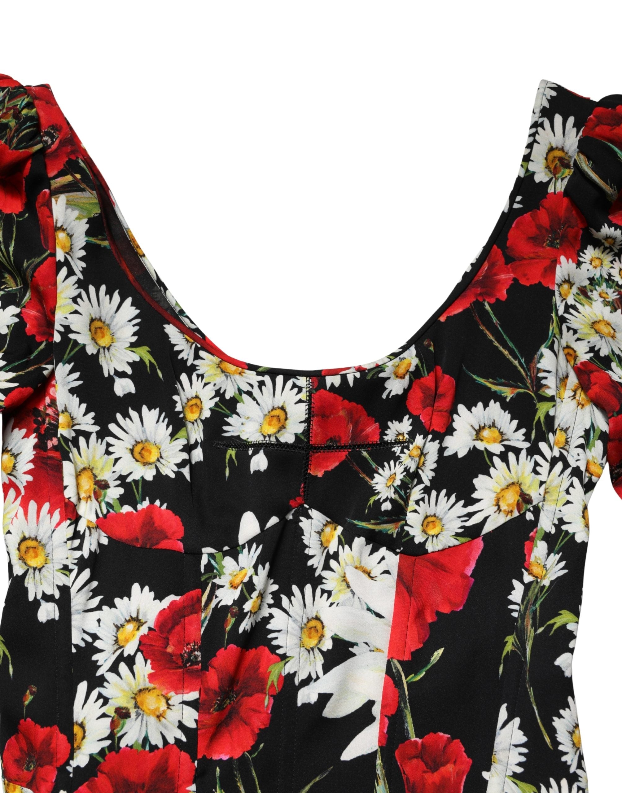 Dolce & Gabbana Black Floral Silk Long Sleeves Gown Women's Dress