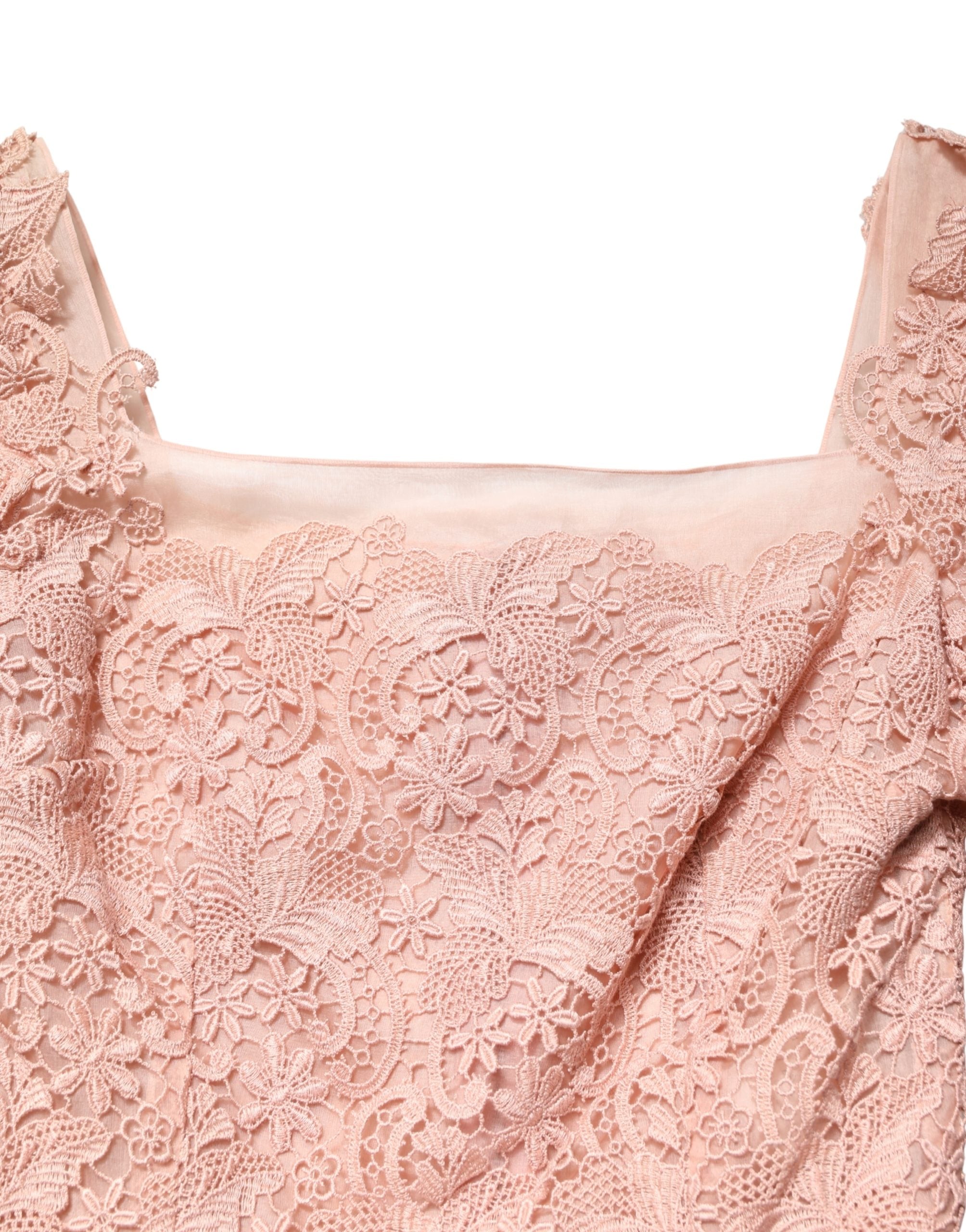 Dolce & Gabbana Pink Lace Long-Sleeved Evening Gown Women's Dress