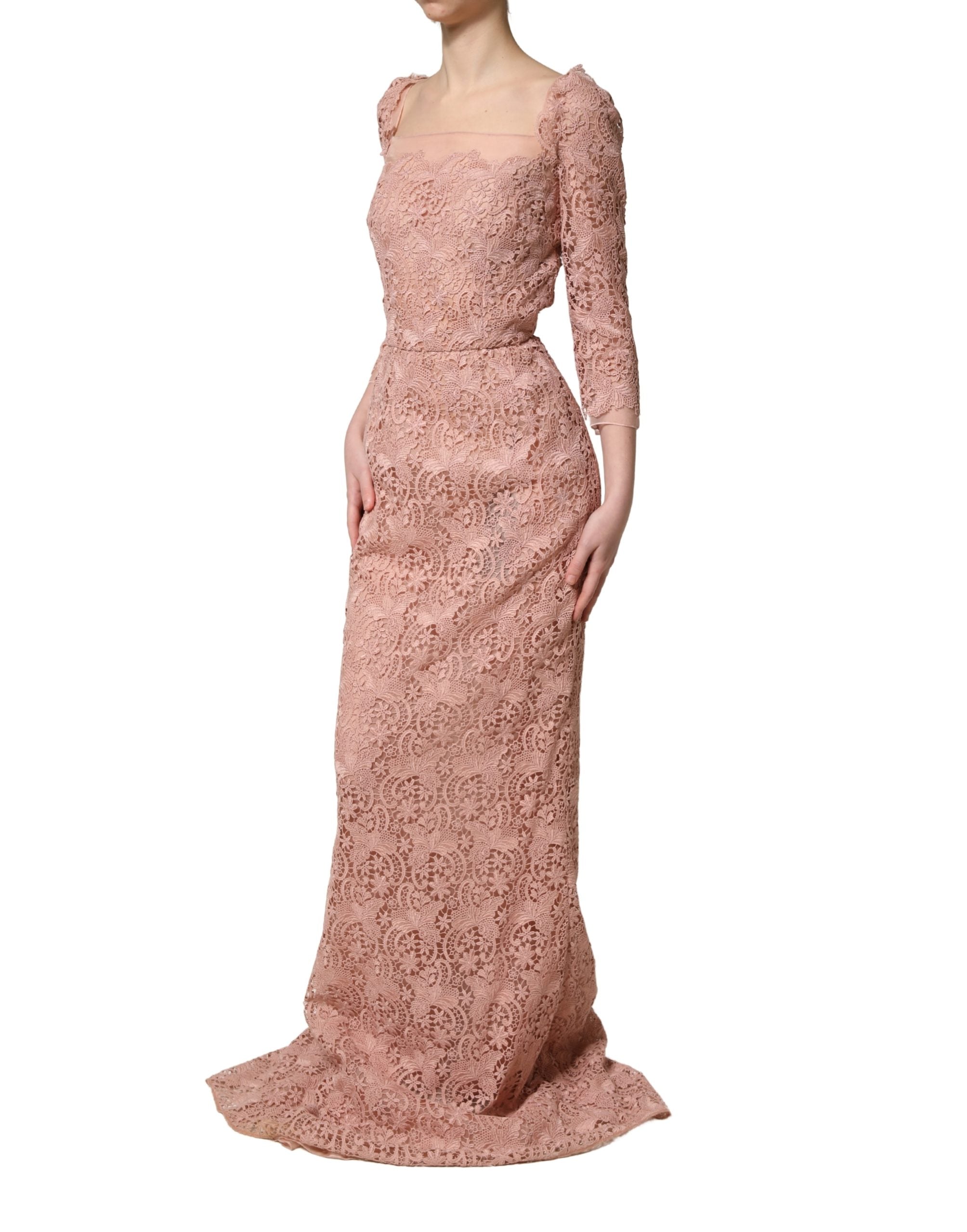 Dolce & Gabbana Pink Lace Long-Sleeved Evening Gown Women's Dress