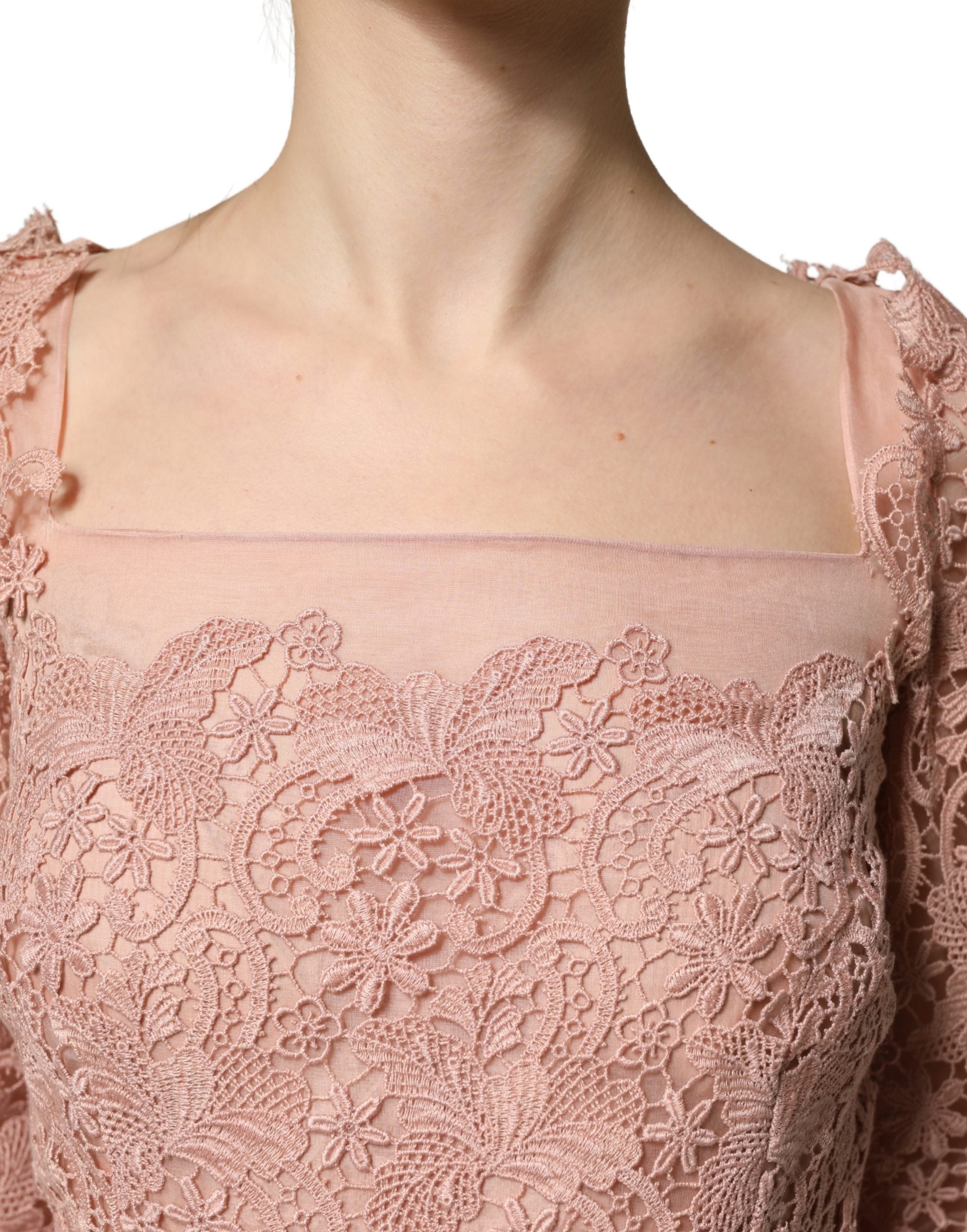 Dolce & Gabbana Pink Lace Long-Sleeved Evening Gown Women's Dress