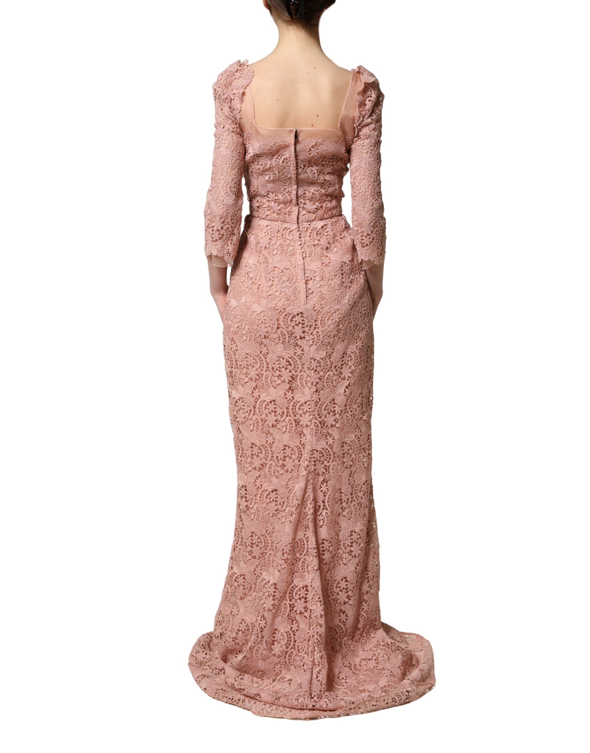 Dolce & Gabbana Pink Lace Long-Sleeved Evening Gown Women's Dress