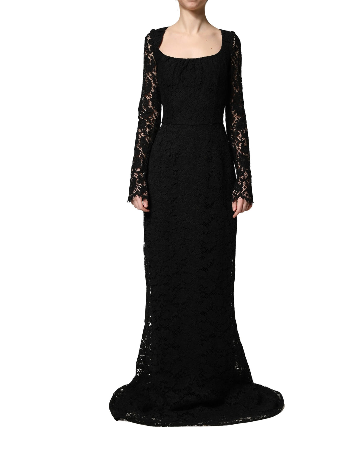 Dolce & Gabbana Black Lace Square Neck LongSleeve Maxi Women's Dress
