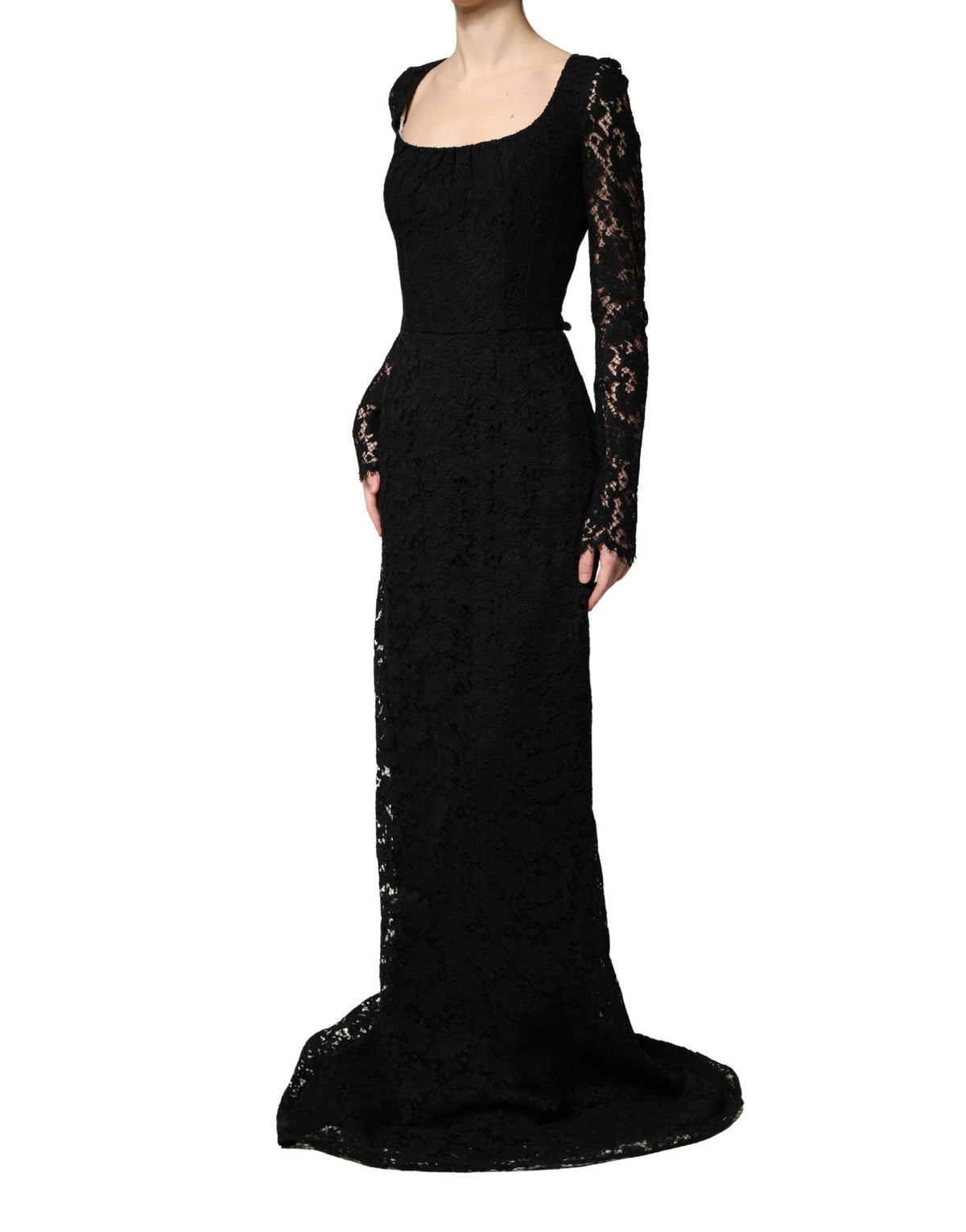 Dolce & Gabbana Black Lace Square Neck LongSleeve Maxi Women's Dress
