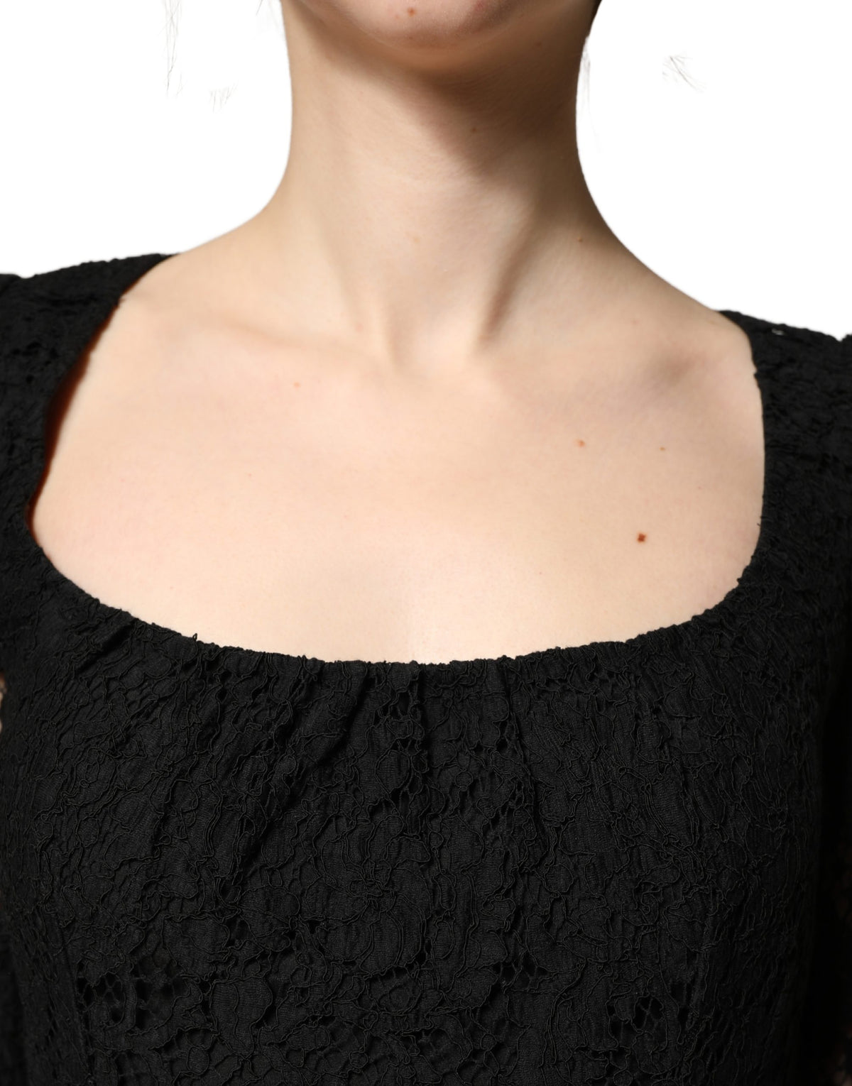 Dolce & Gabbana Black Lace Square Neck LongSleeve Maxi Women's Dress