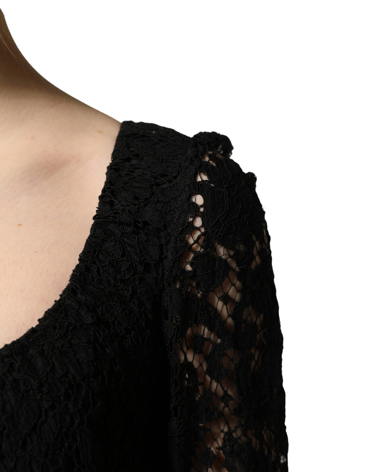 Dolce & Gabbana Black Lace Square Neck LongSleeve Maxi Women's Dress