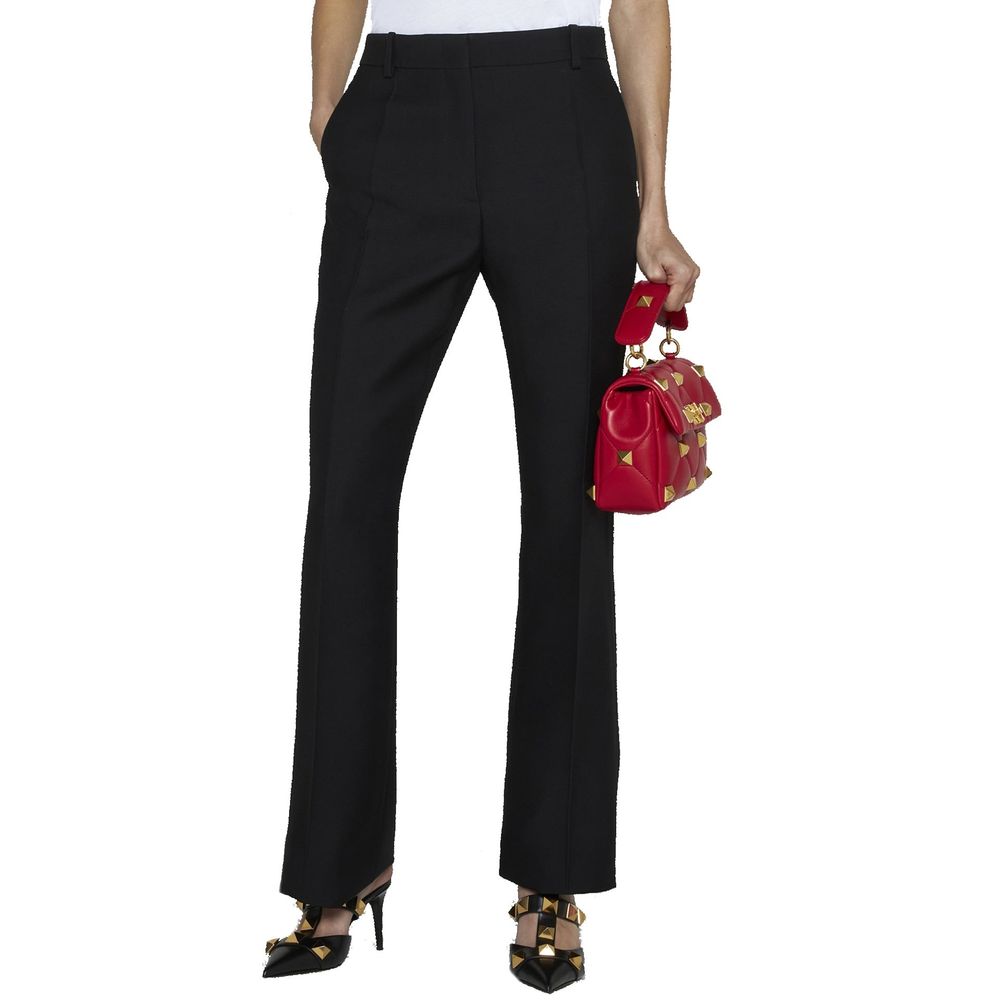 Valentino Garavani Black Silk Flared Women's Pants