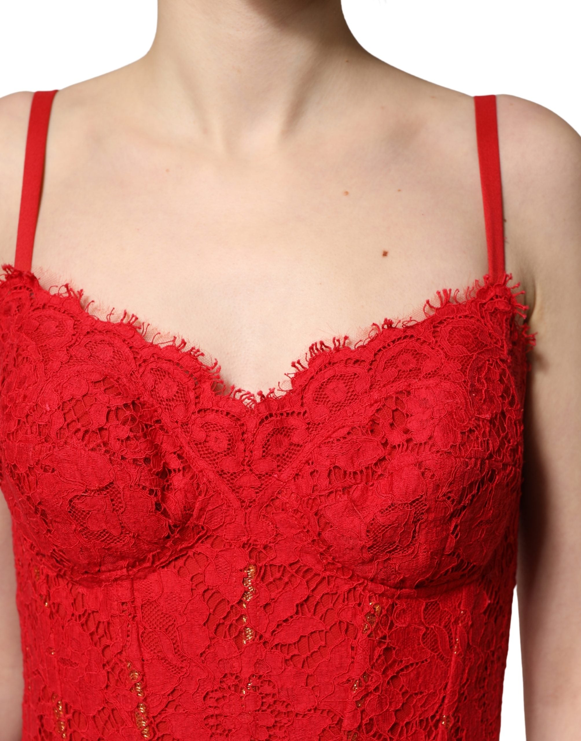 Dolce & Gabbana Red Corset Lace Bodice Draped Long Gown Women's Dress (Pre-Owned)
