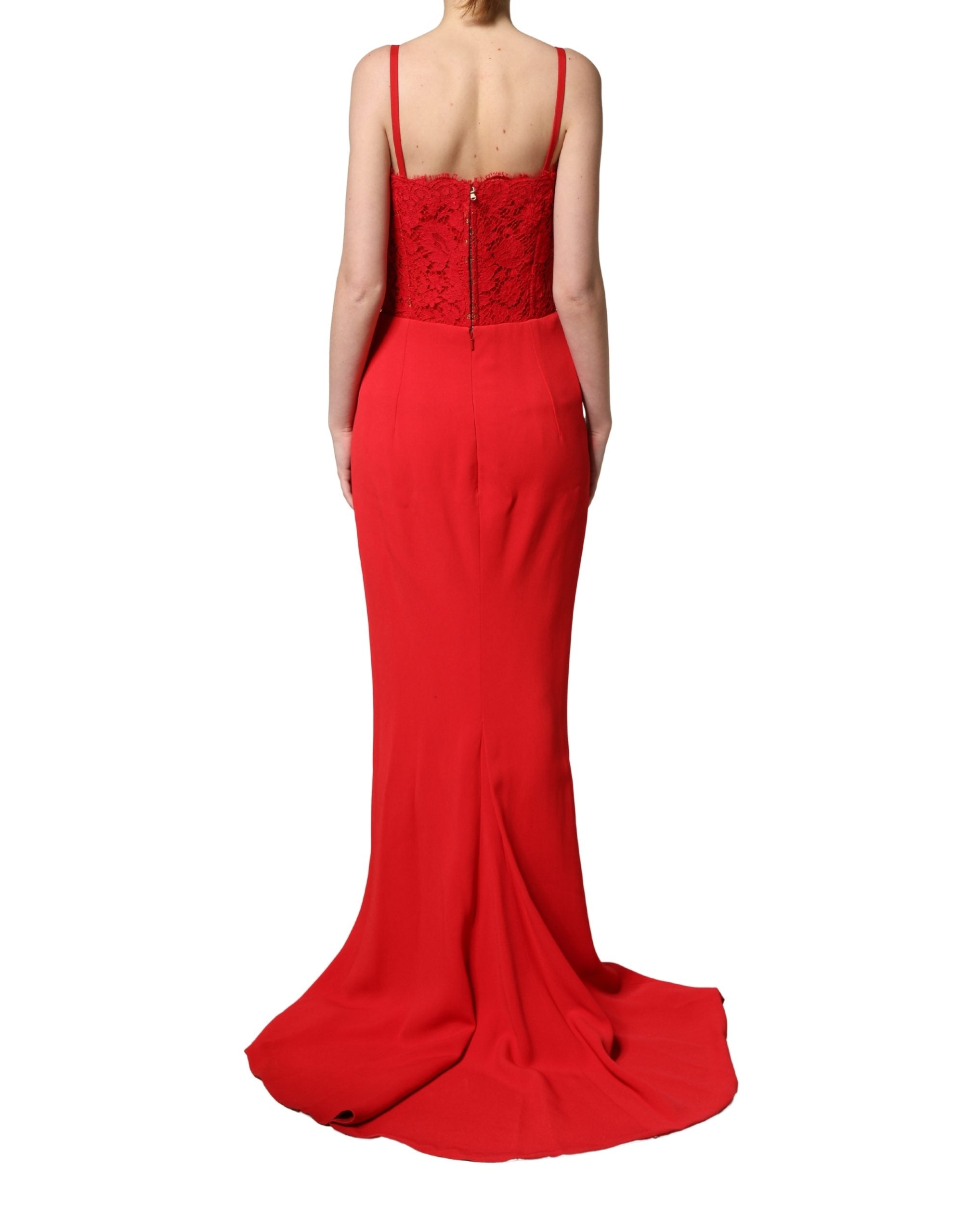 Dolce & Gabbana Red Corset Lace Bodice Draped Long Gown Women's Dress (Pre-Owned)