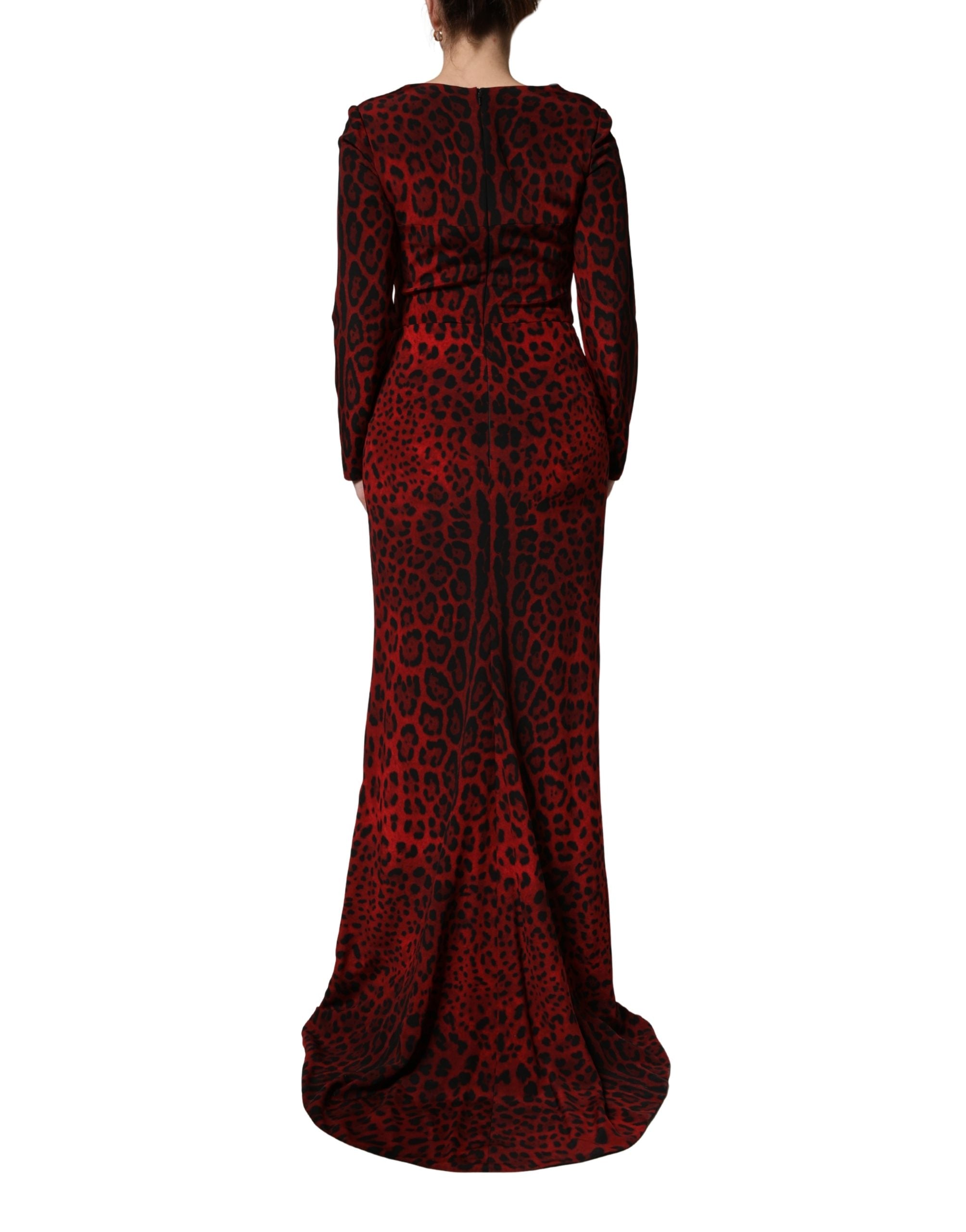 Dolce & Gabbana Red Leopard Print Sheath Long Sleeve Women's Dress
