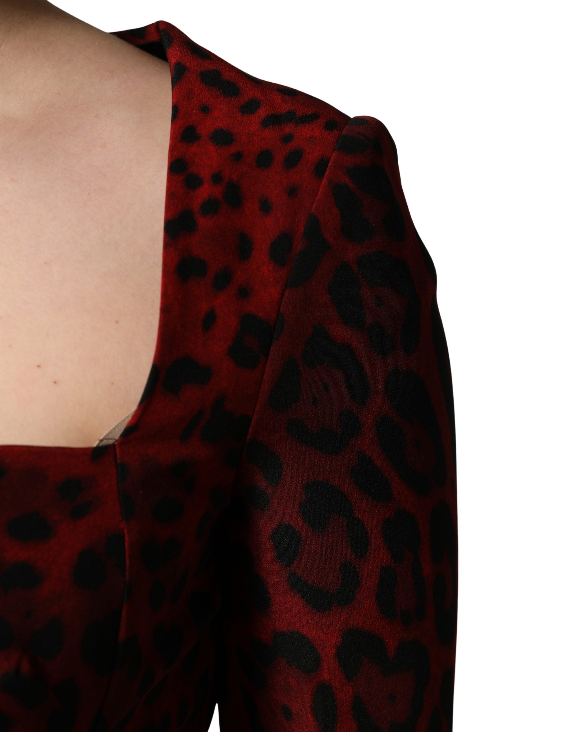 Dolce & Gabbana Red Leopard Print Sheath Long Sleeve Women's Dress