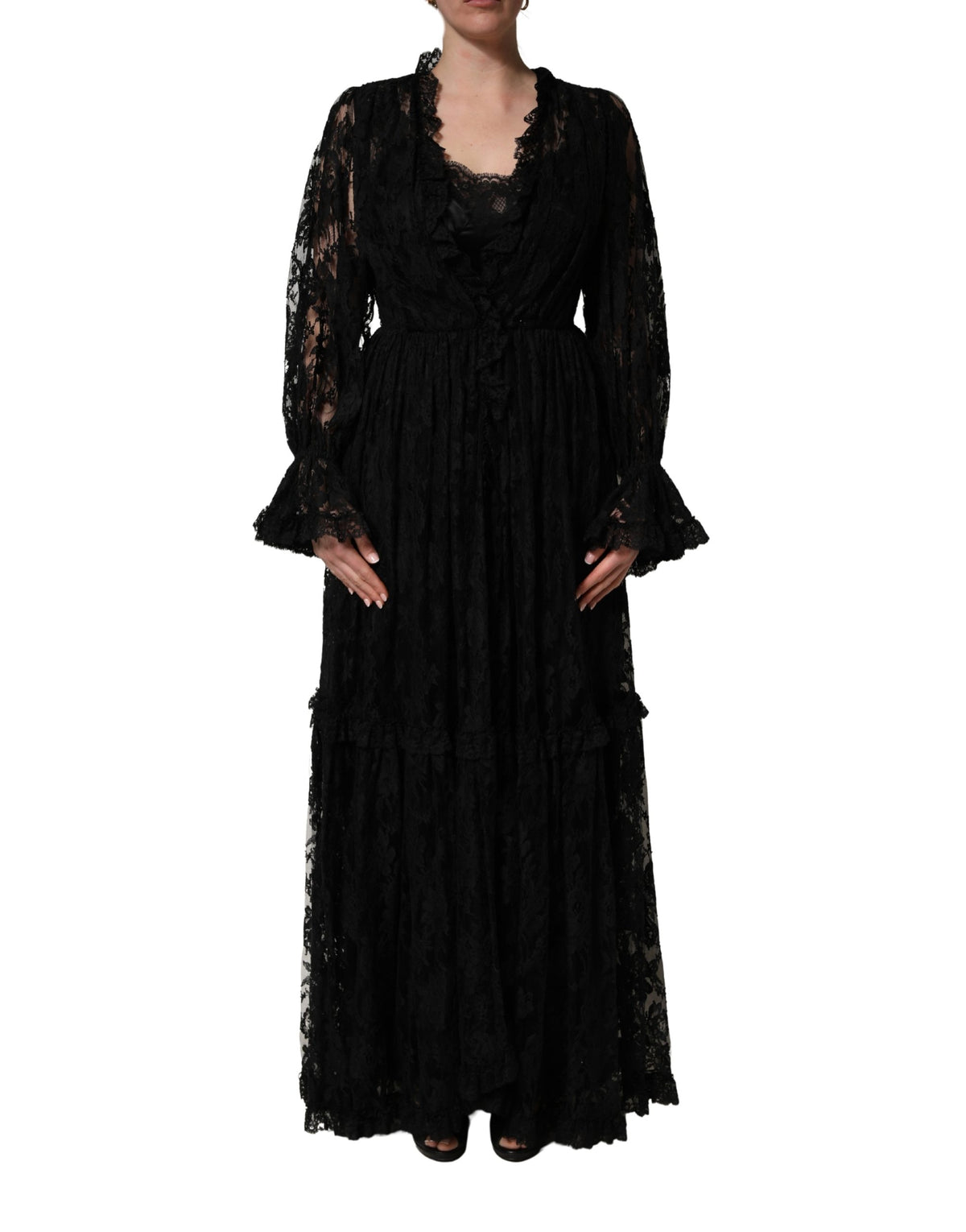 Dolce & Gabbana Black Lace A-line Long Evening Gown Women's Dress