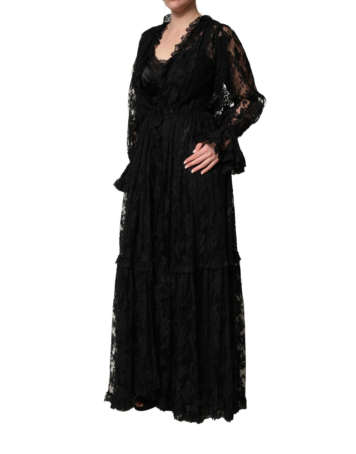 Dolce & Gabbana Black Lace A-line Long Evening Gown Women's Dress
