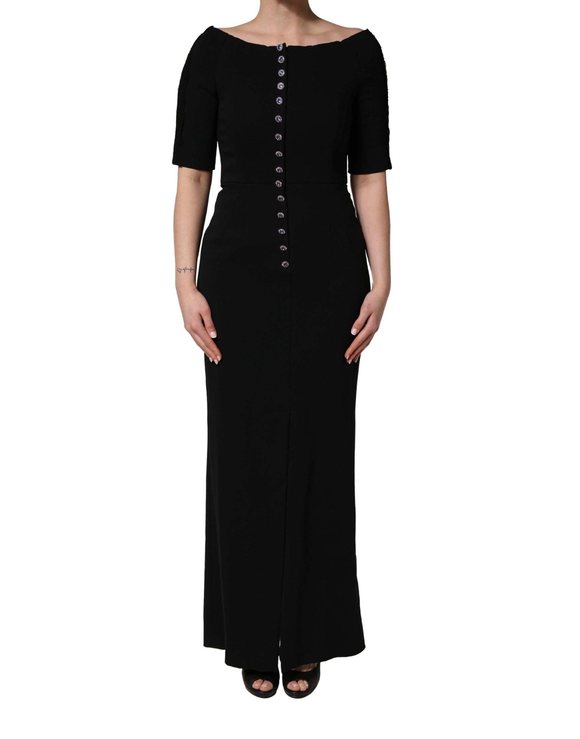 Dolce & Gabbana Black Silk Button Bodice Sheath Maxi Women's Dress (Pre-Owned)