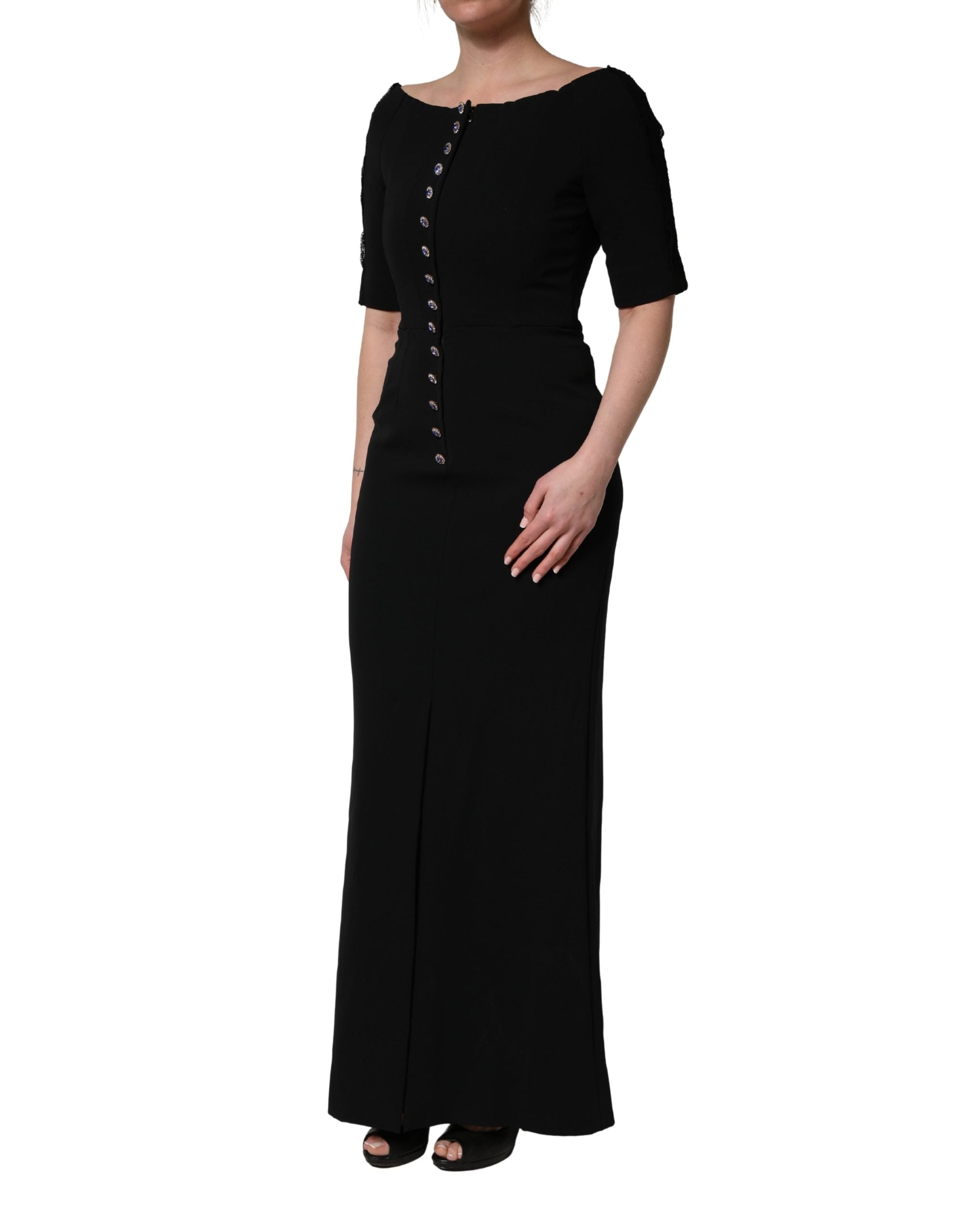 Dolce & Gabbana Black Silk Button Bodice Sheath Maxi Women's Dress (Pre-Owned)