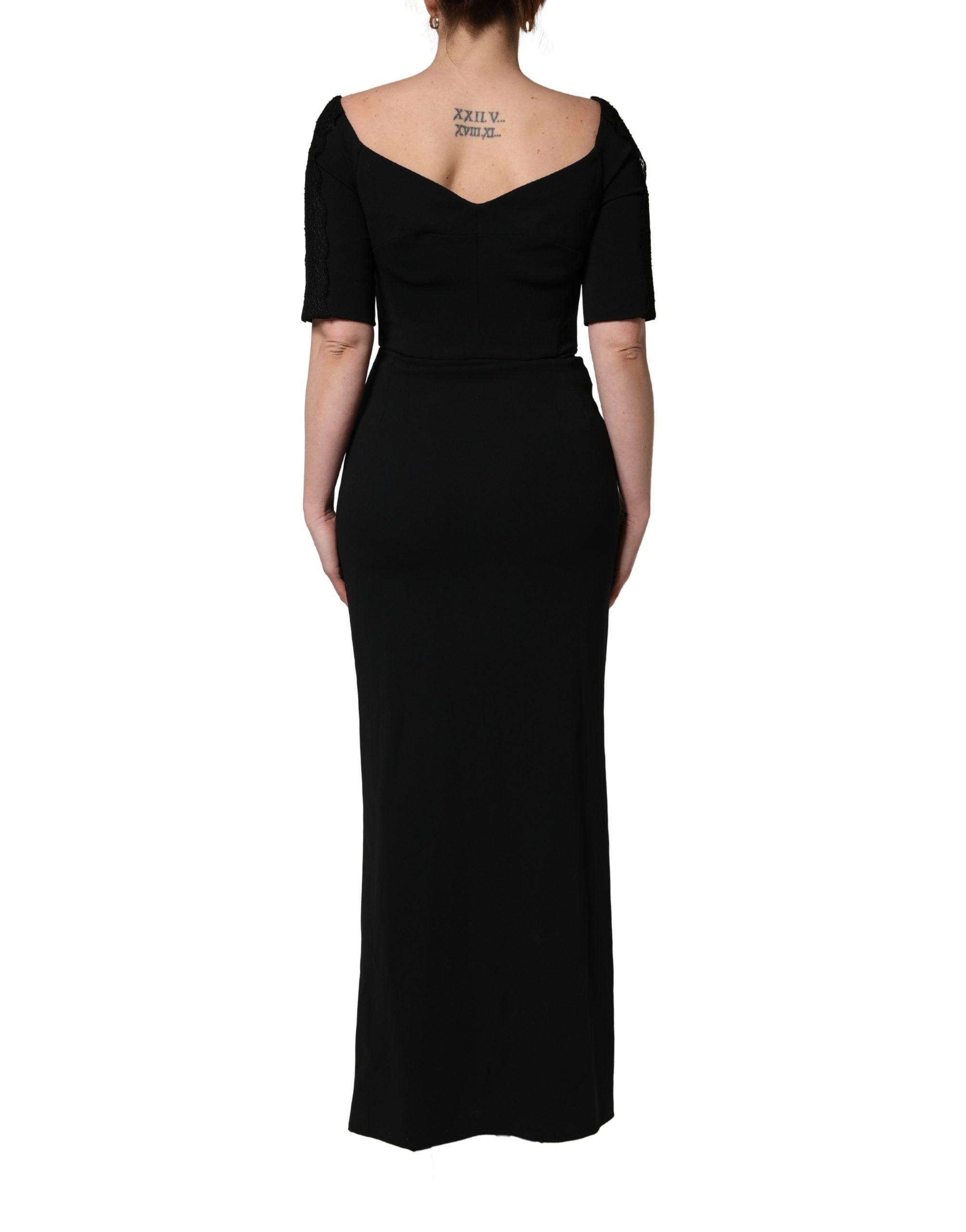 Dolce & Gabbana Black Silk Button Bodice Sheath Maxi Women's Dress (Pre-Owned)