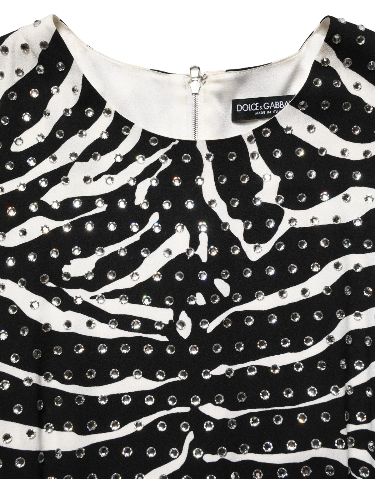 Dolce & Gabbana Black White Zebra Rhinestones Mini Women's Dress