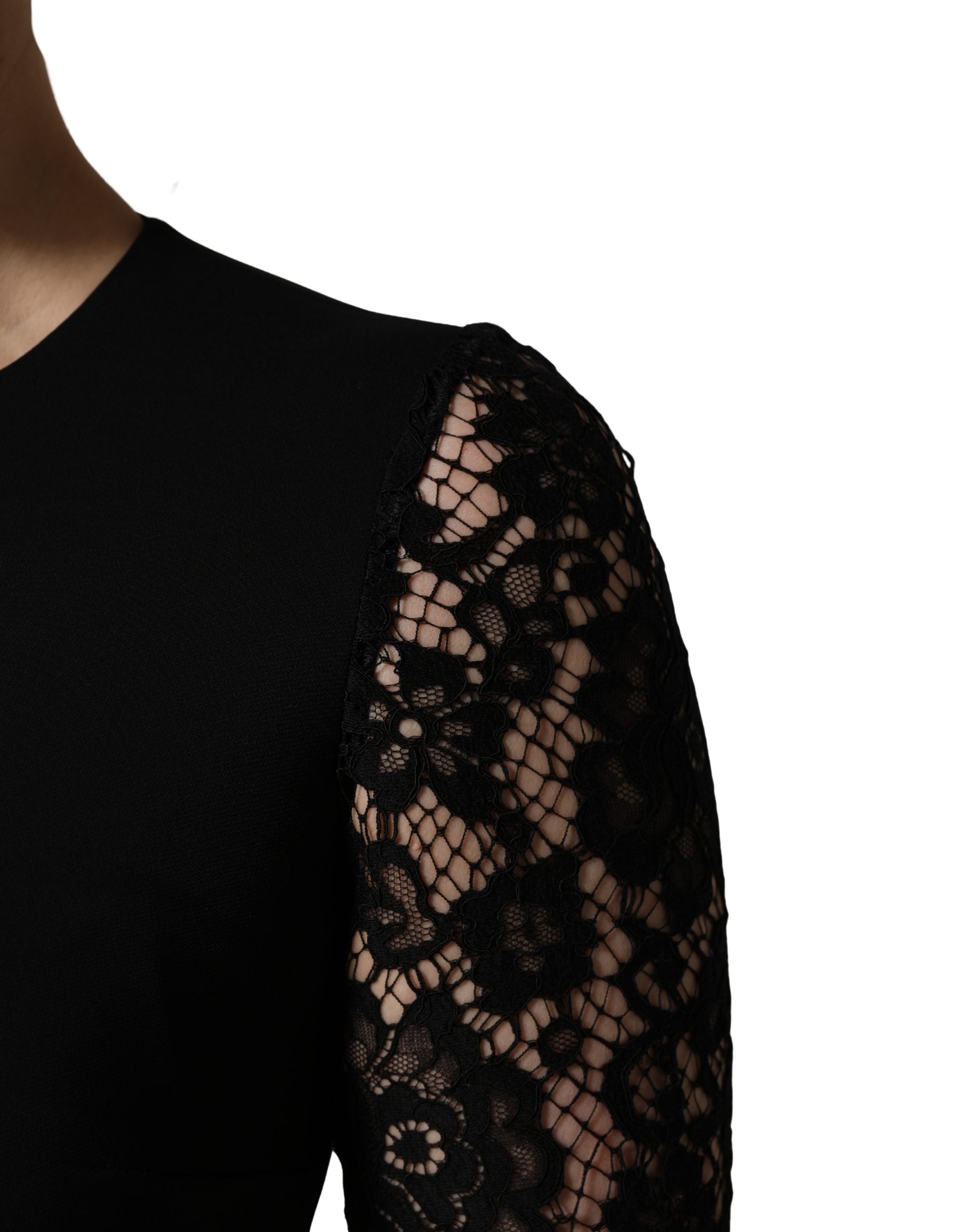 Dolce & Gabbana Black Viscose Lace Long Sleeves Mini Women's Dress