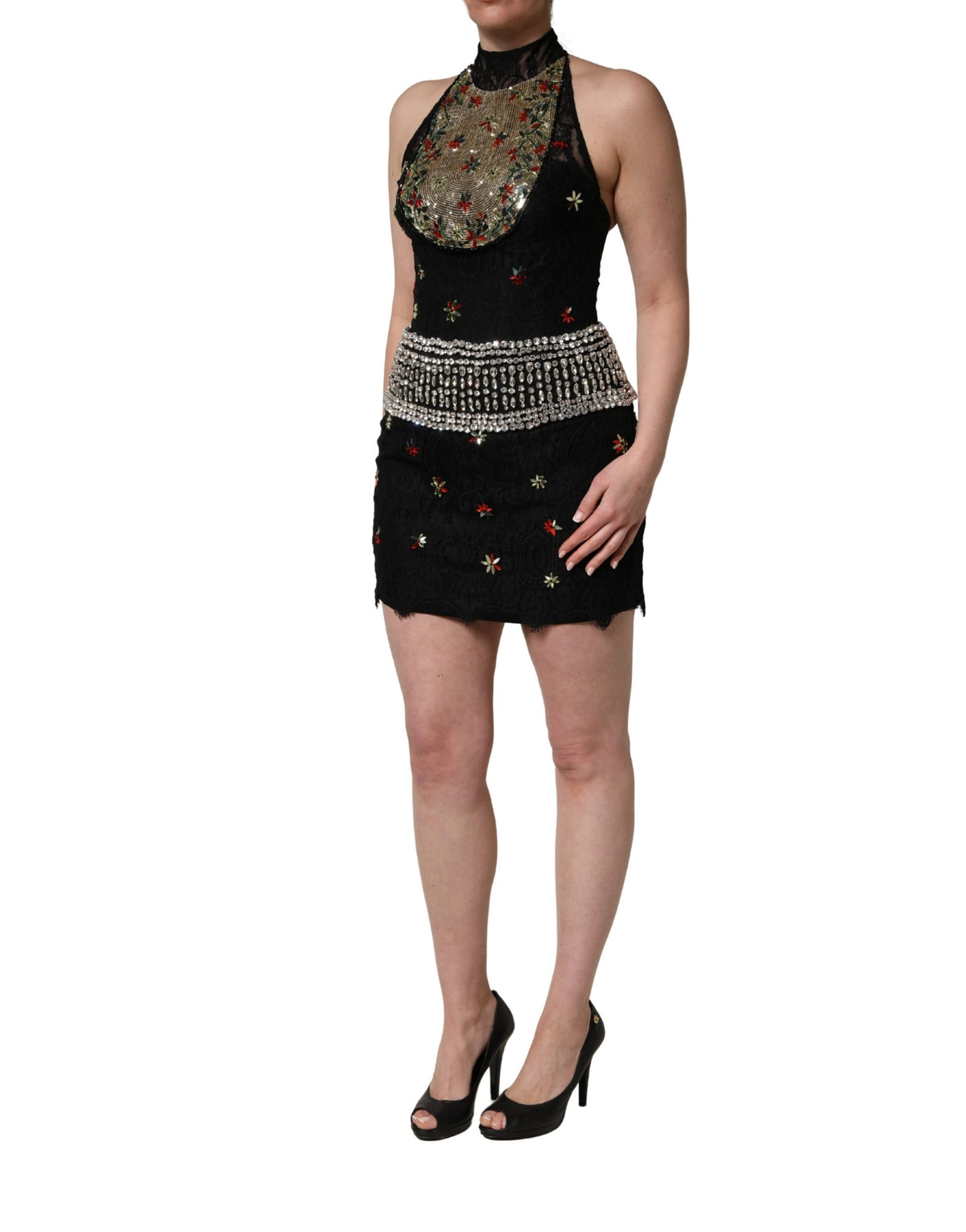 Dolce & Gabbana Black Sequin Embellished Sheath Mini Women's Dress