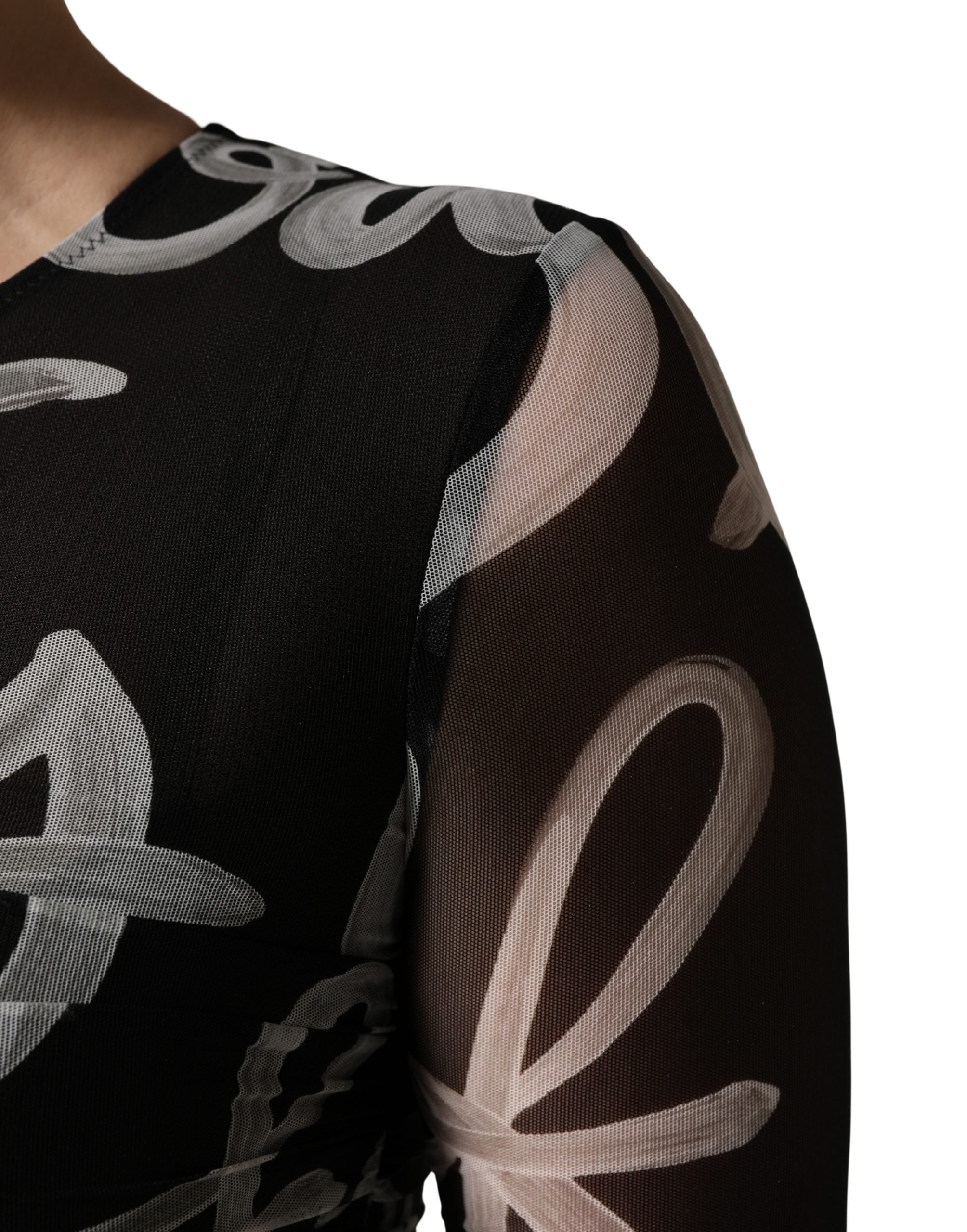 MSGM Black White Long Sleeve Printed Mini Women's Dress
