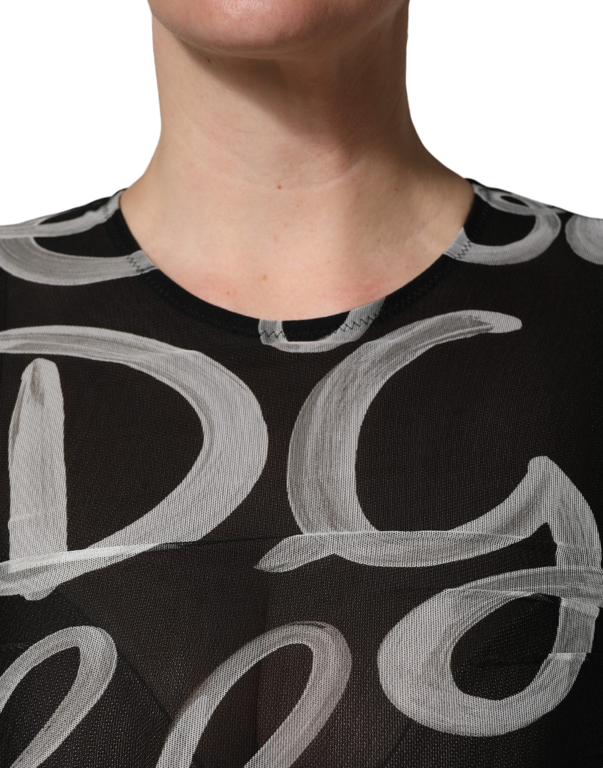 MSGM Black White Long Sleeve Printed Mini Women's Dress