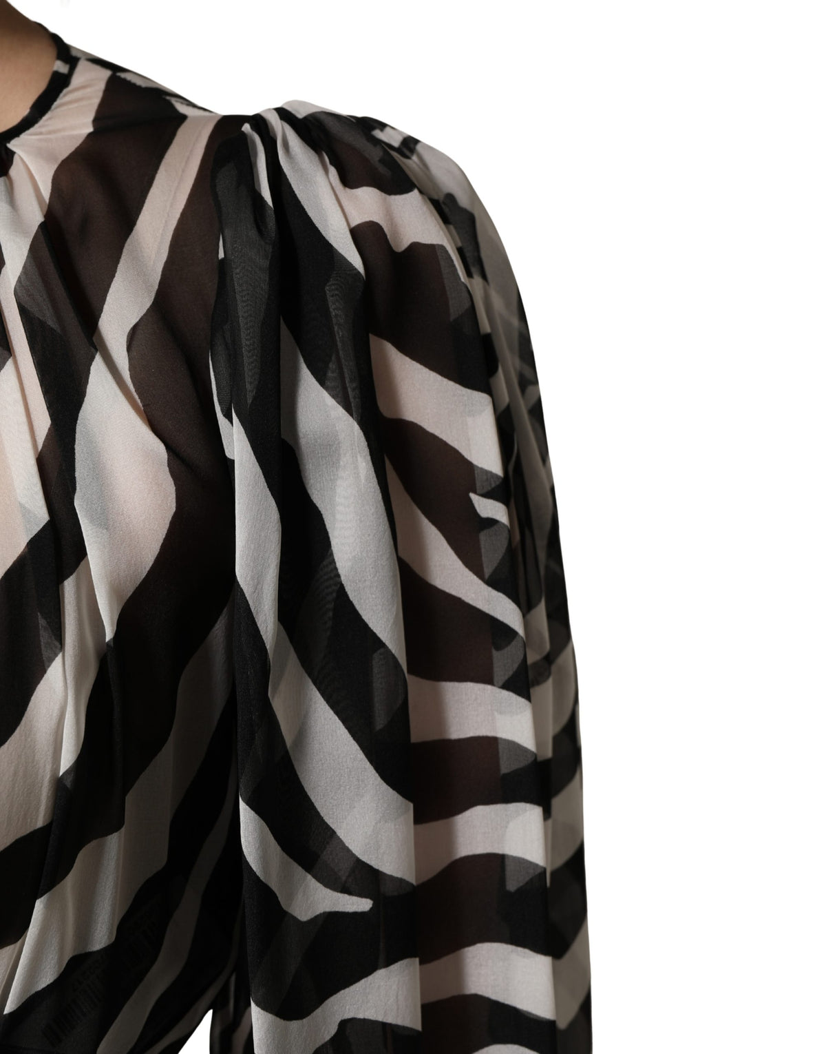 MSGM Black White Zebra Puff Sleeves Mini Women's Dress