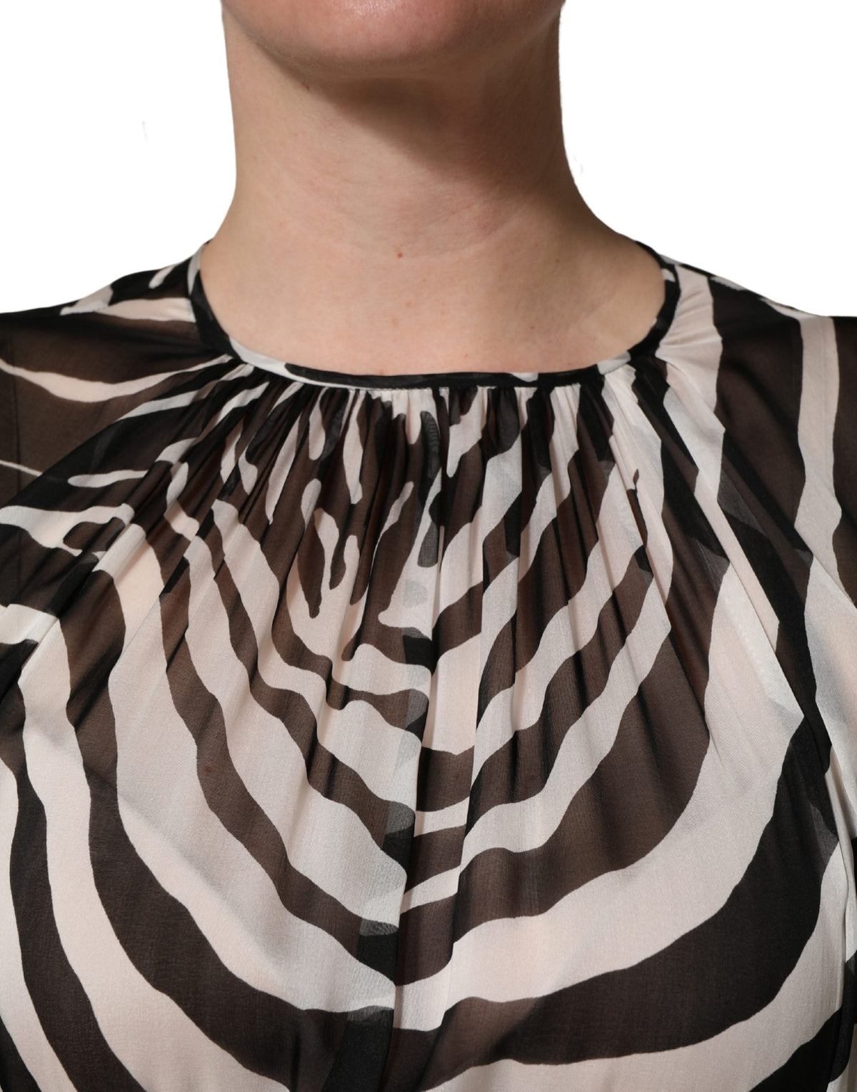 MSGM Black White Zebra Puff Sleeves Mini Women's Dress