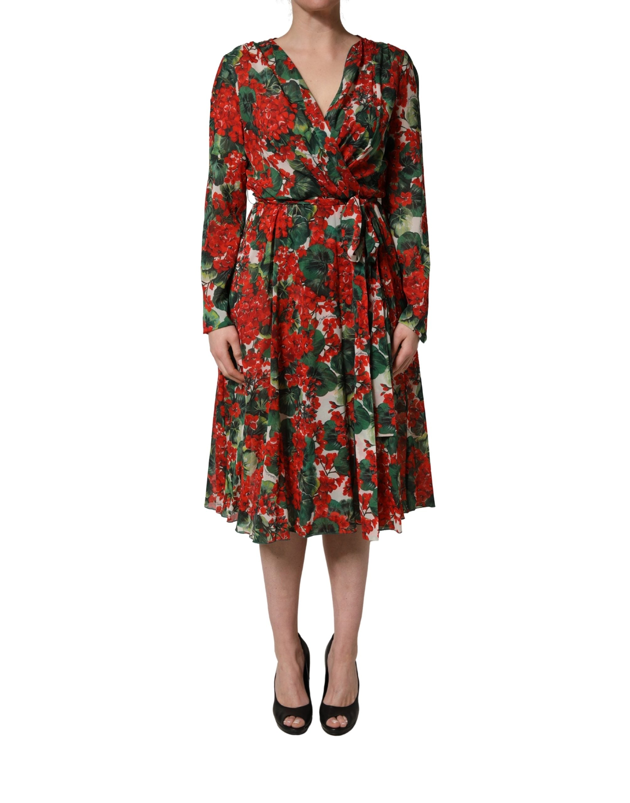 Dolce & Gabbana Multicolor Floral Long Sleeves V-neck Women's Dress (Pre-Owned)