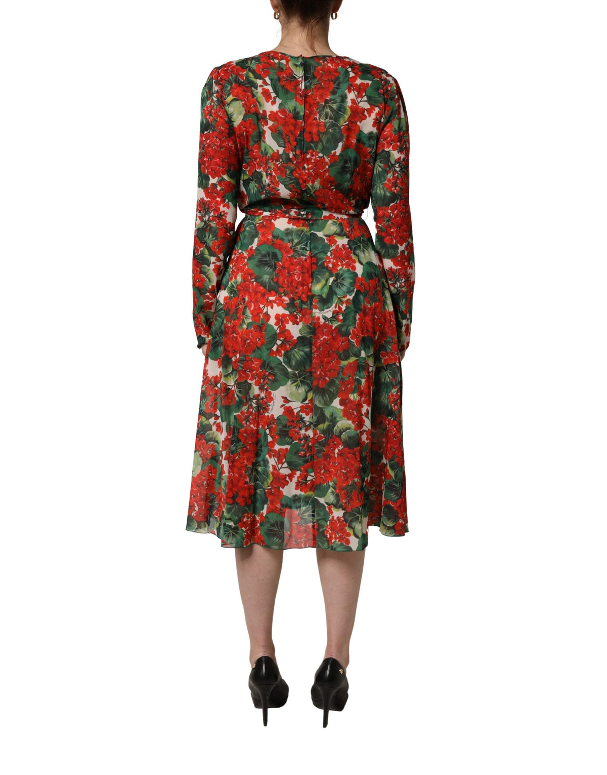 Dolce & Gabbana Multicolor Floral Long Sleeves V-neck Women's Dress (Pre-Owned)