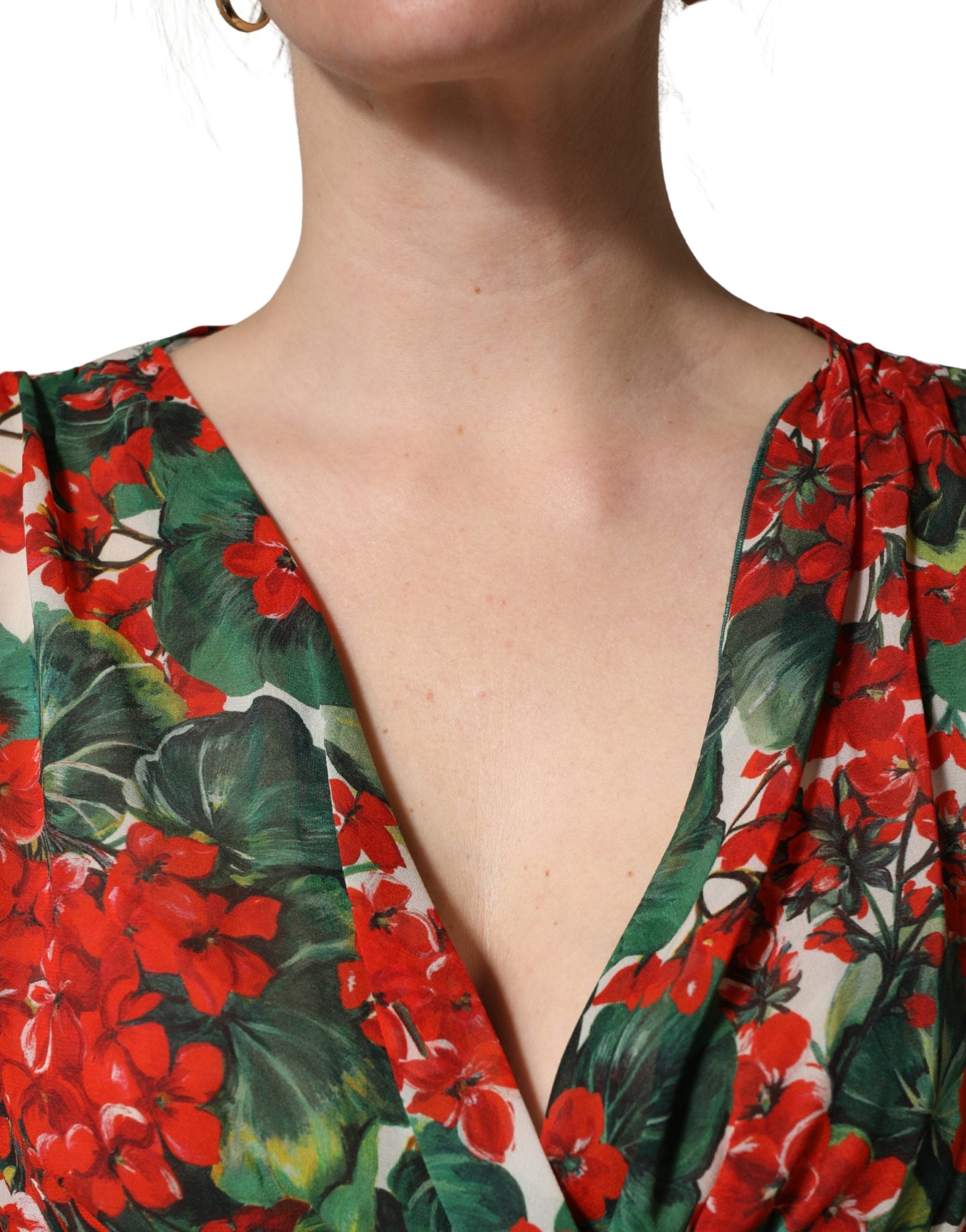 Dolce & Gabbana Multicolor Floral Long Sleeves V-neck Women's Dress (Pre-Owned)