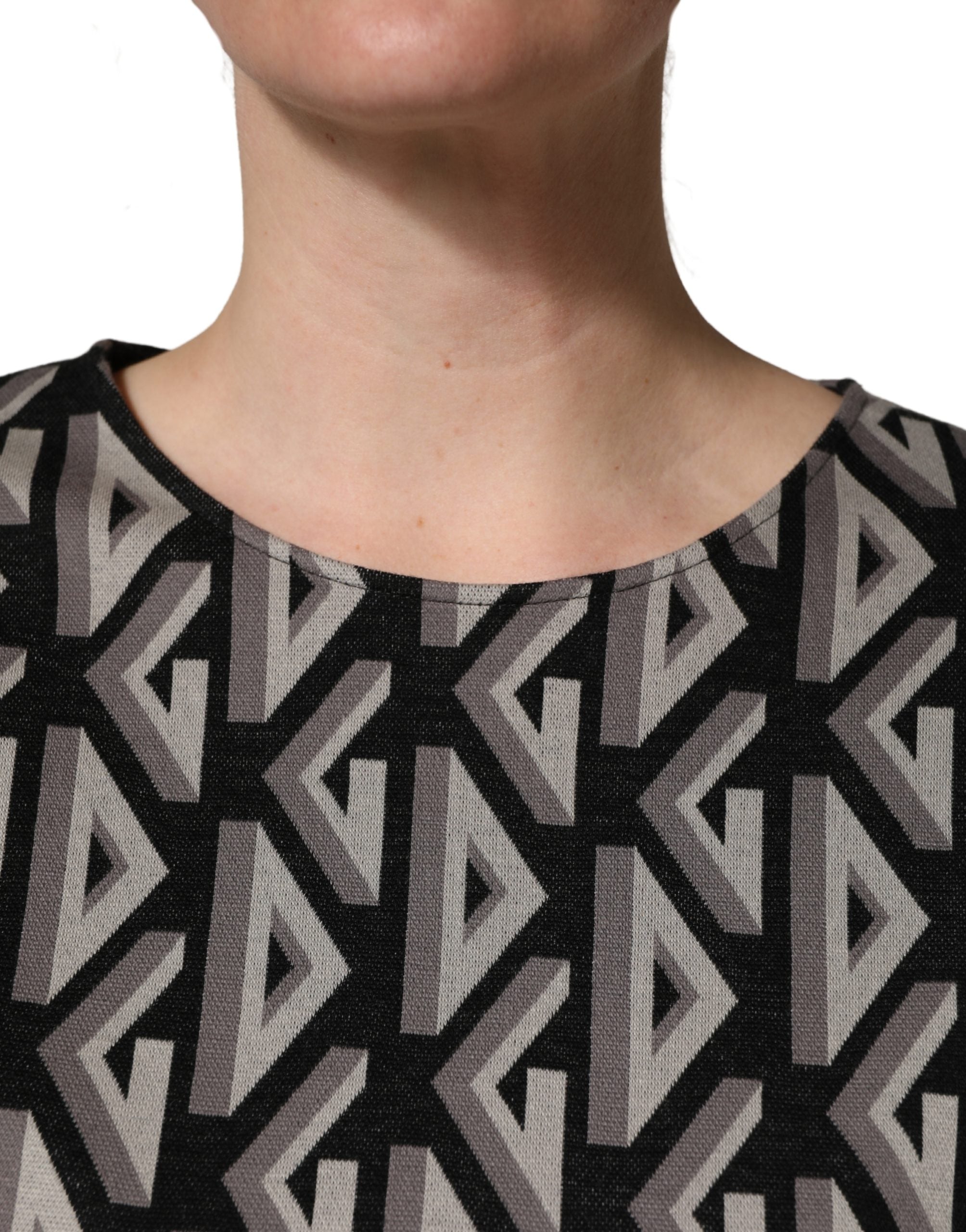Dolce & Gabbana Black Logo Print Cotton Knee Length Women's Dress