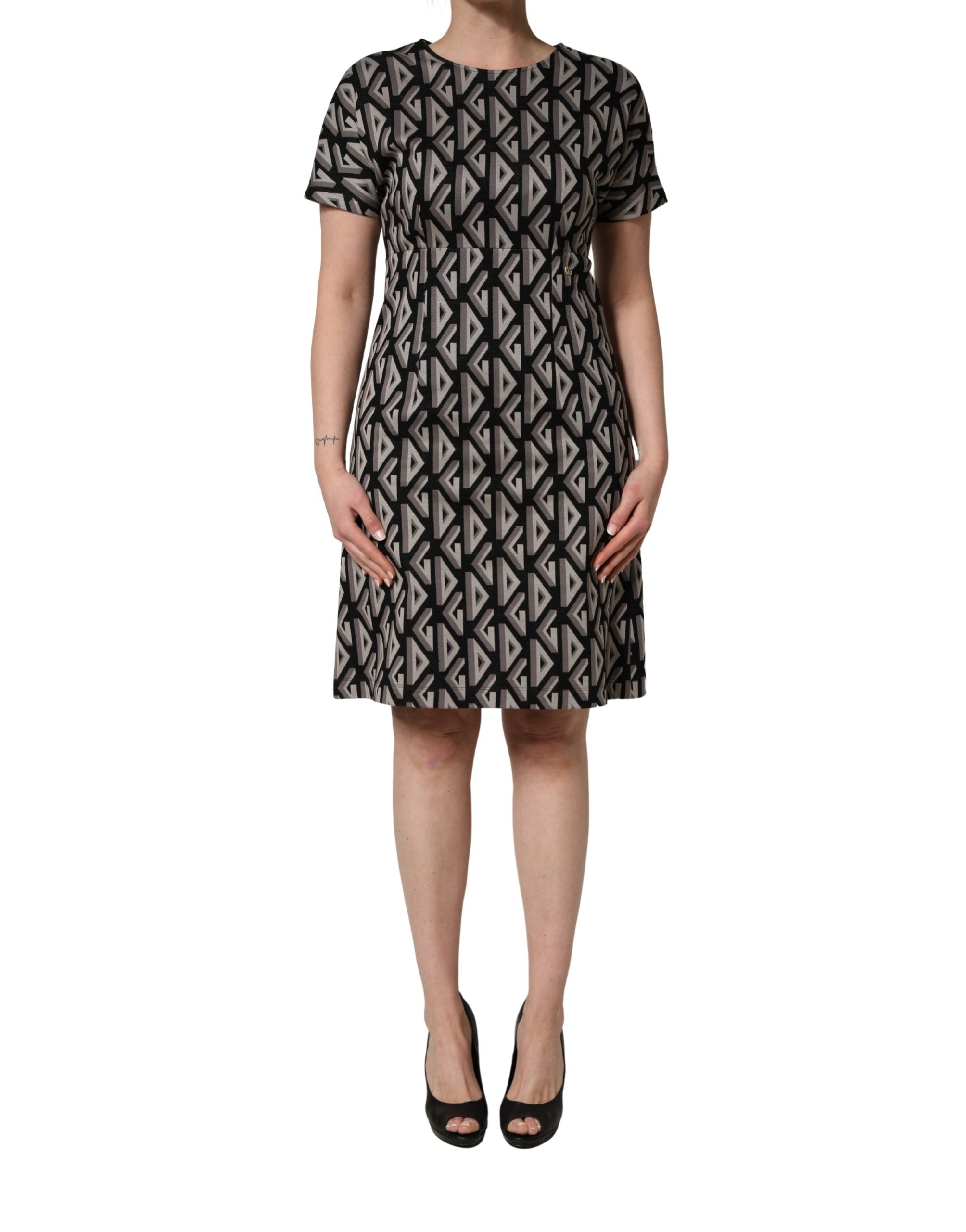 Dolce & Gabbana Black Logo Print Cotton Knee Length Women's Dress