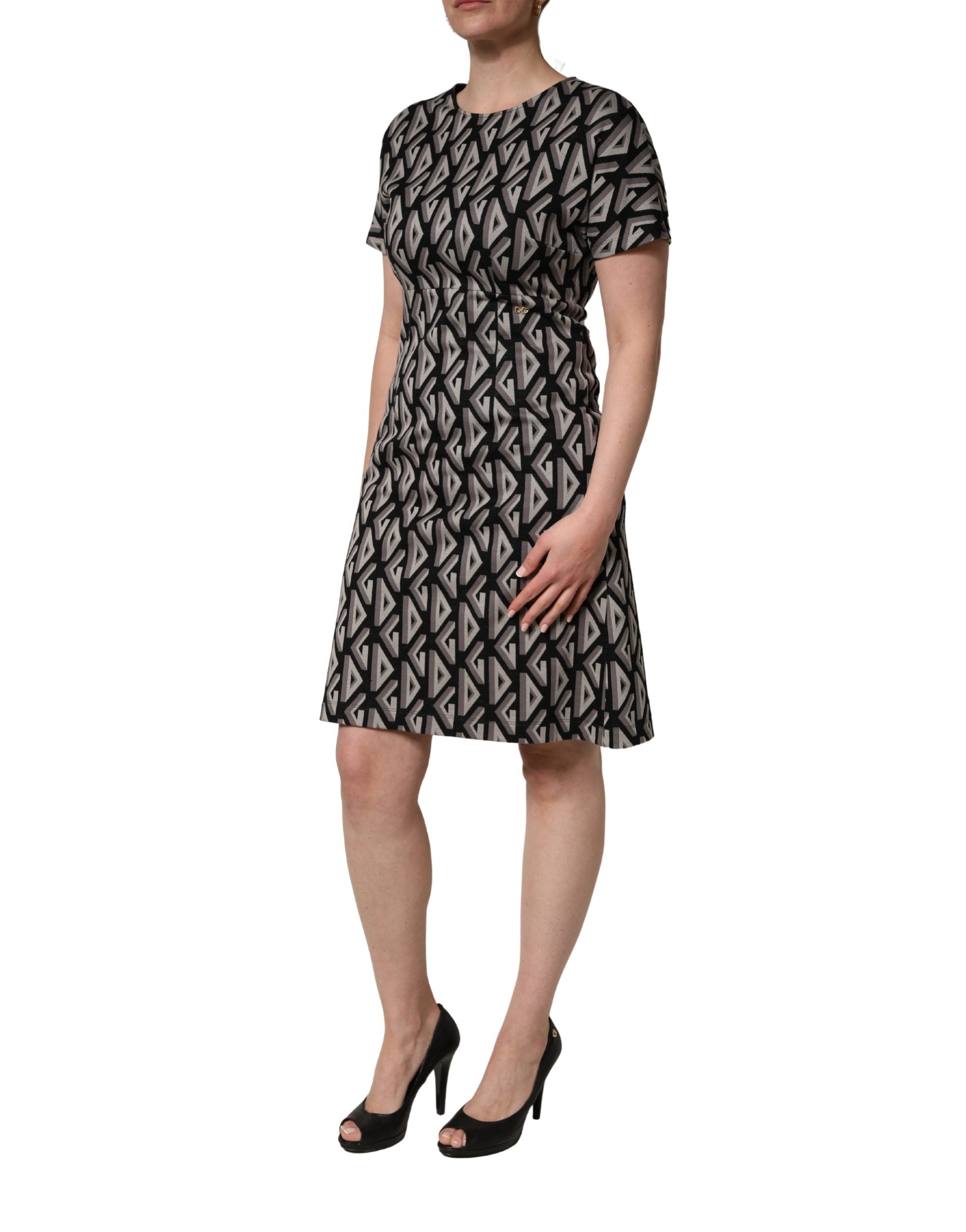 Dolce & Gabbana Black Logo Print Cotton Knee Length Women's Dress