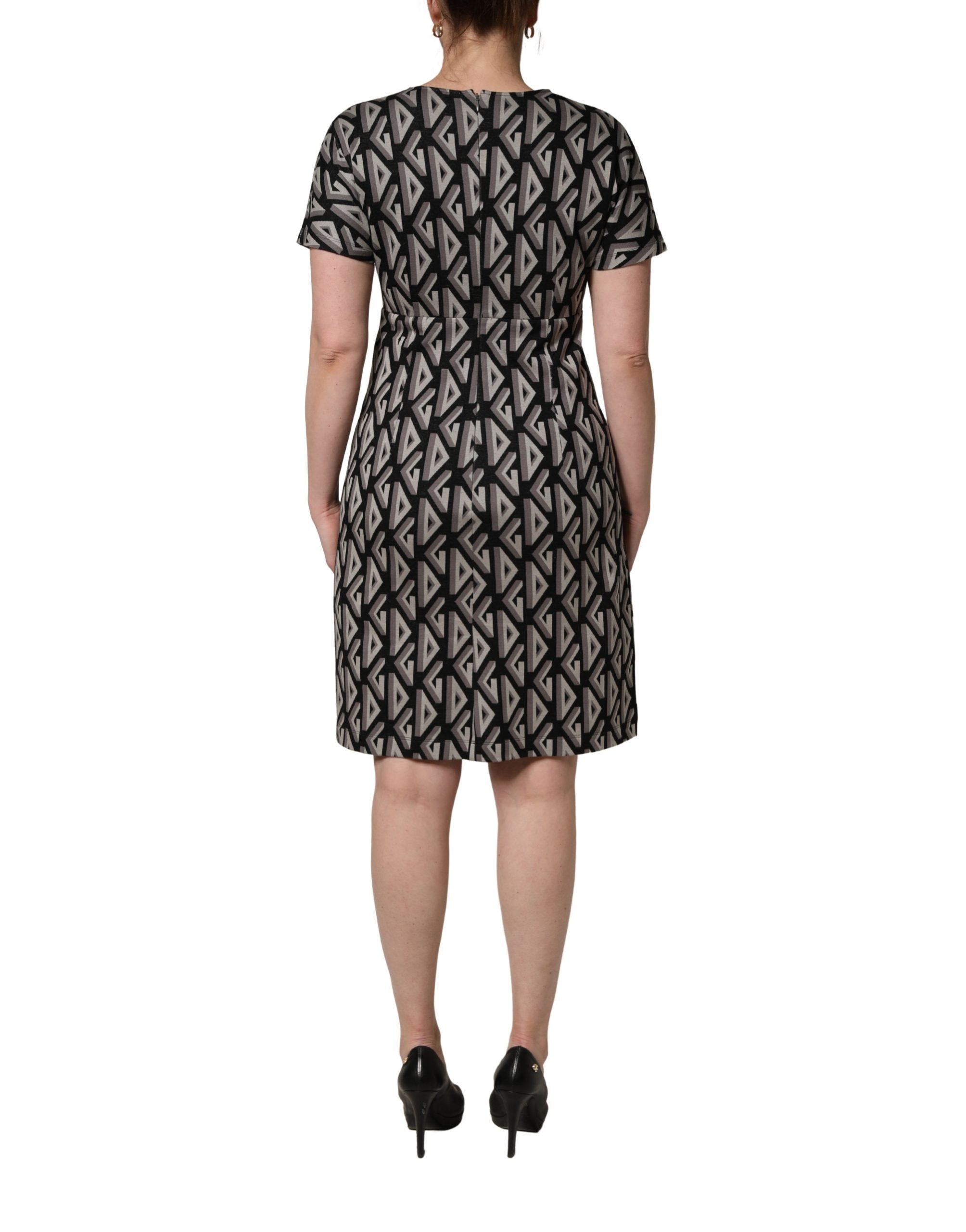 Dolce & Gabbana Black Logo Print Cotton Knee Length Women's Dress