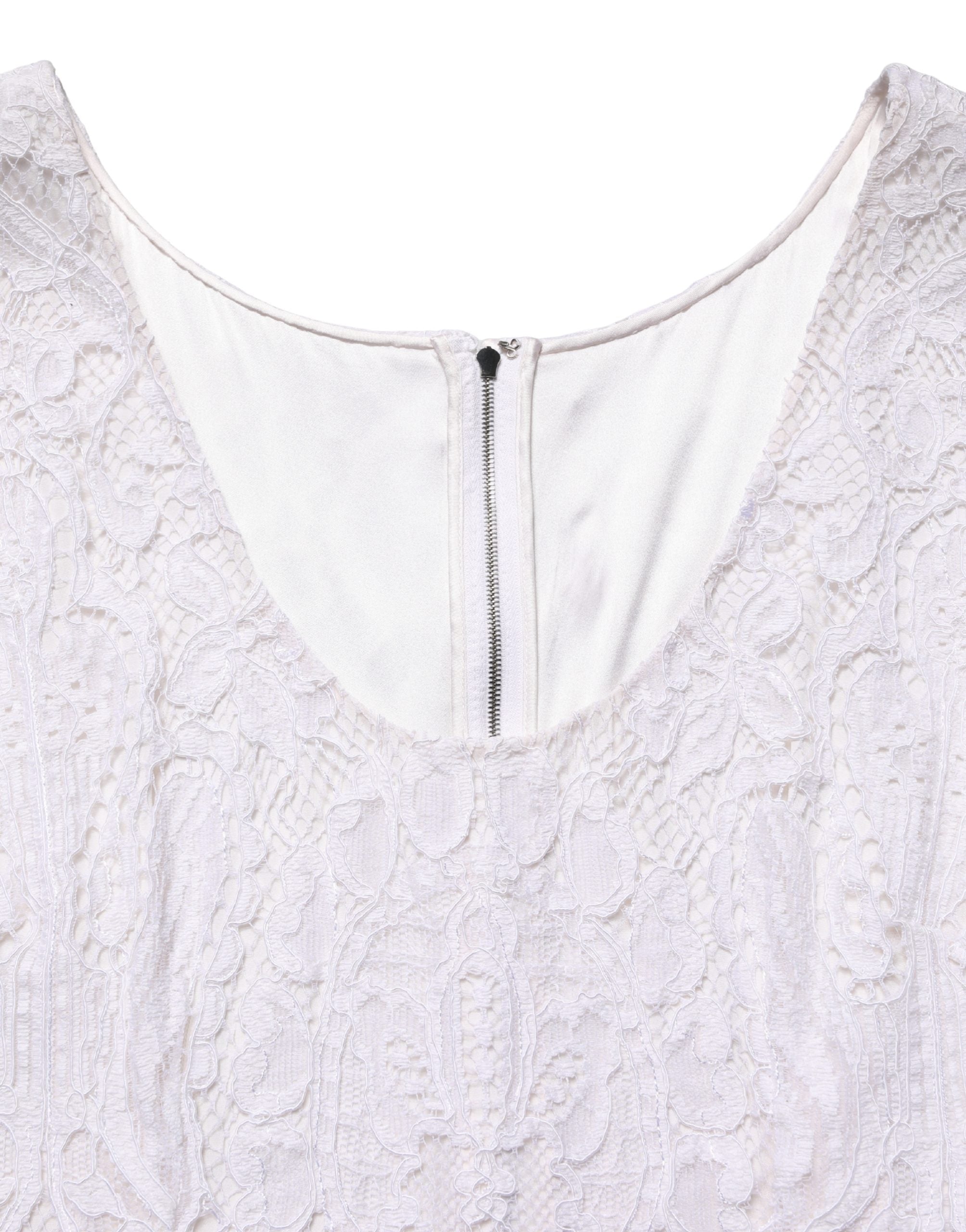 Dolce & Gabbana White Floral Lace Sleeveless Midi Women's Dress