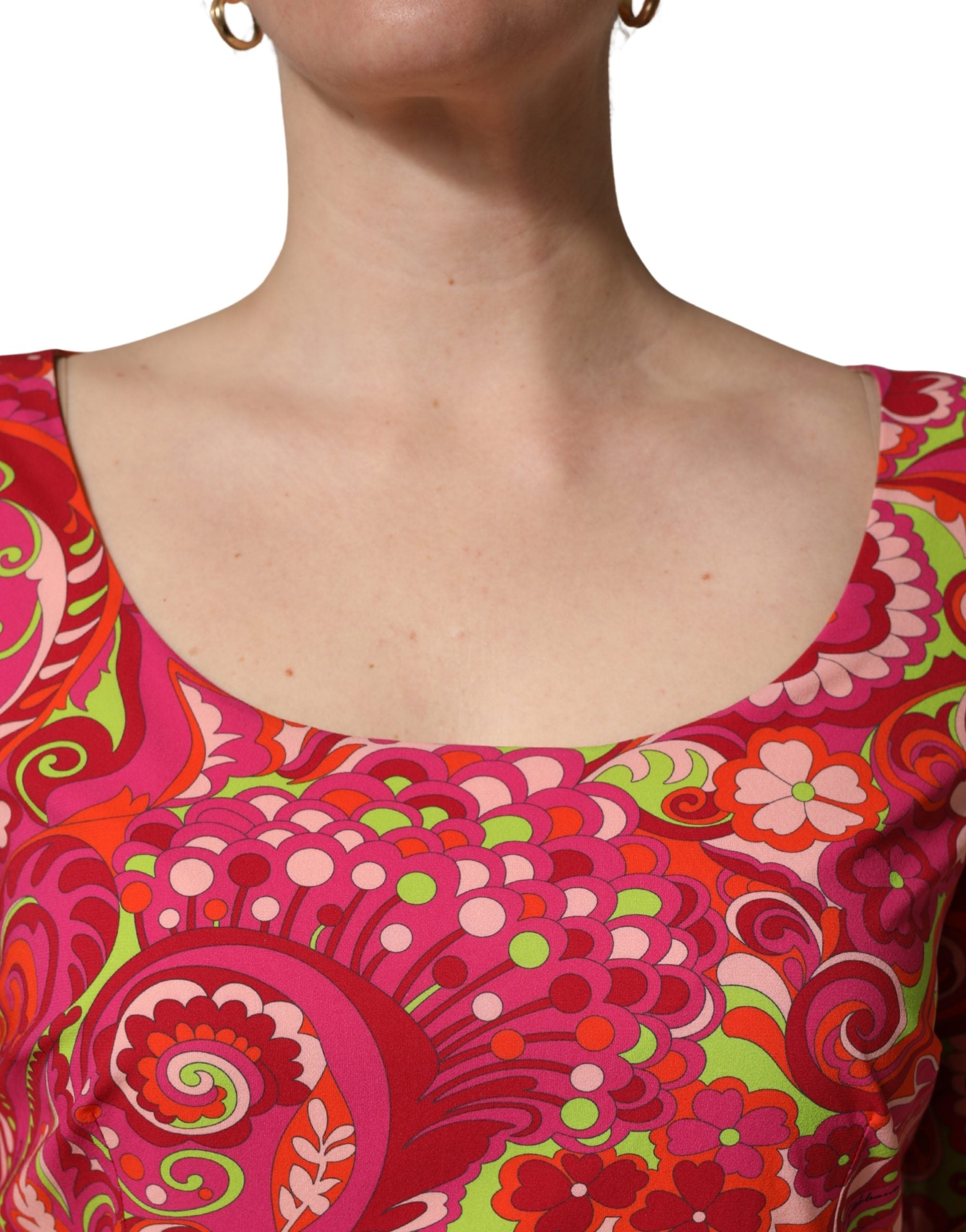 Dolce & Gabbana Red Paisley Floral Print Sheath Midi Women's Dress