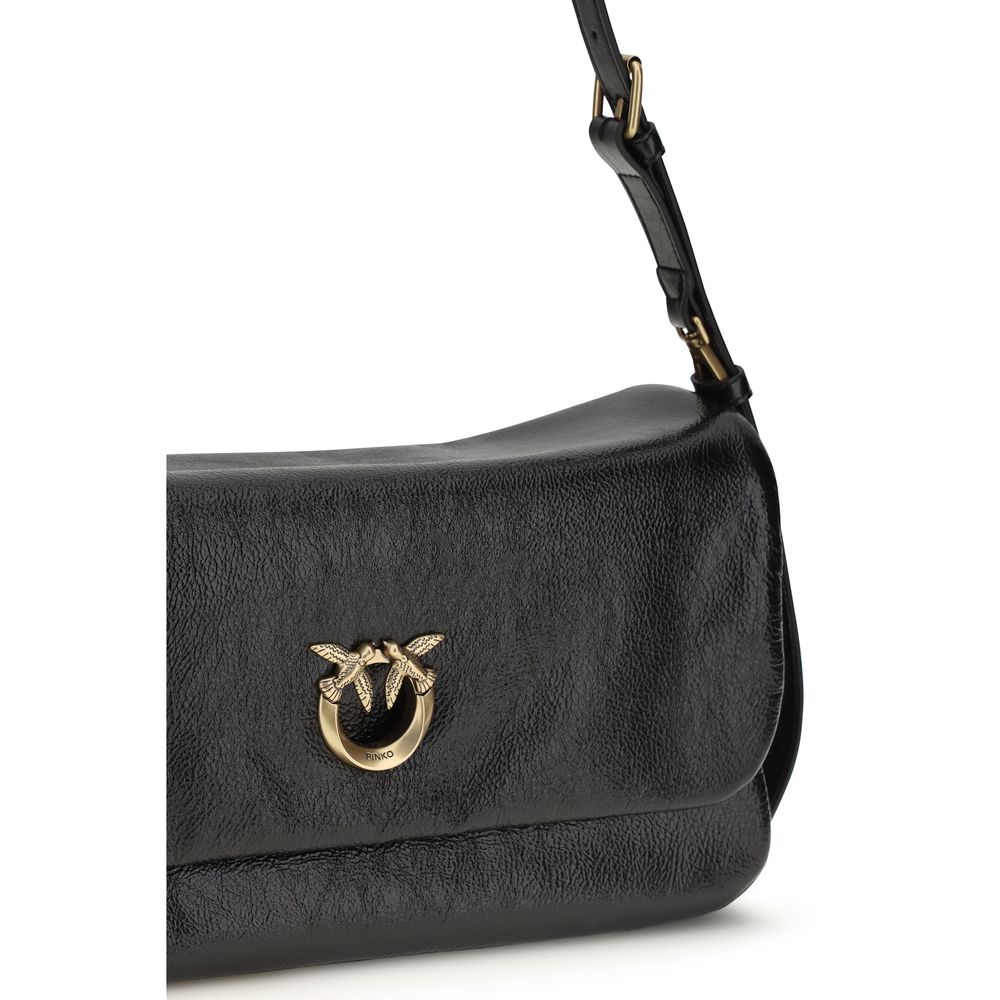 PINKO Black Calf Leather Bos Taurus Shoulder Women's Bag