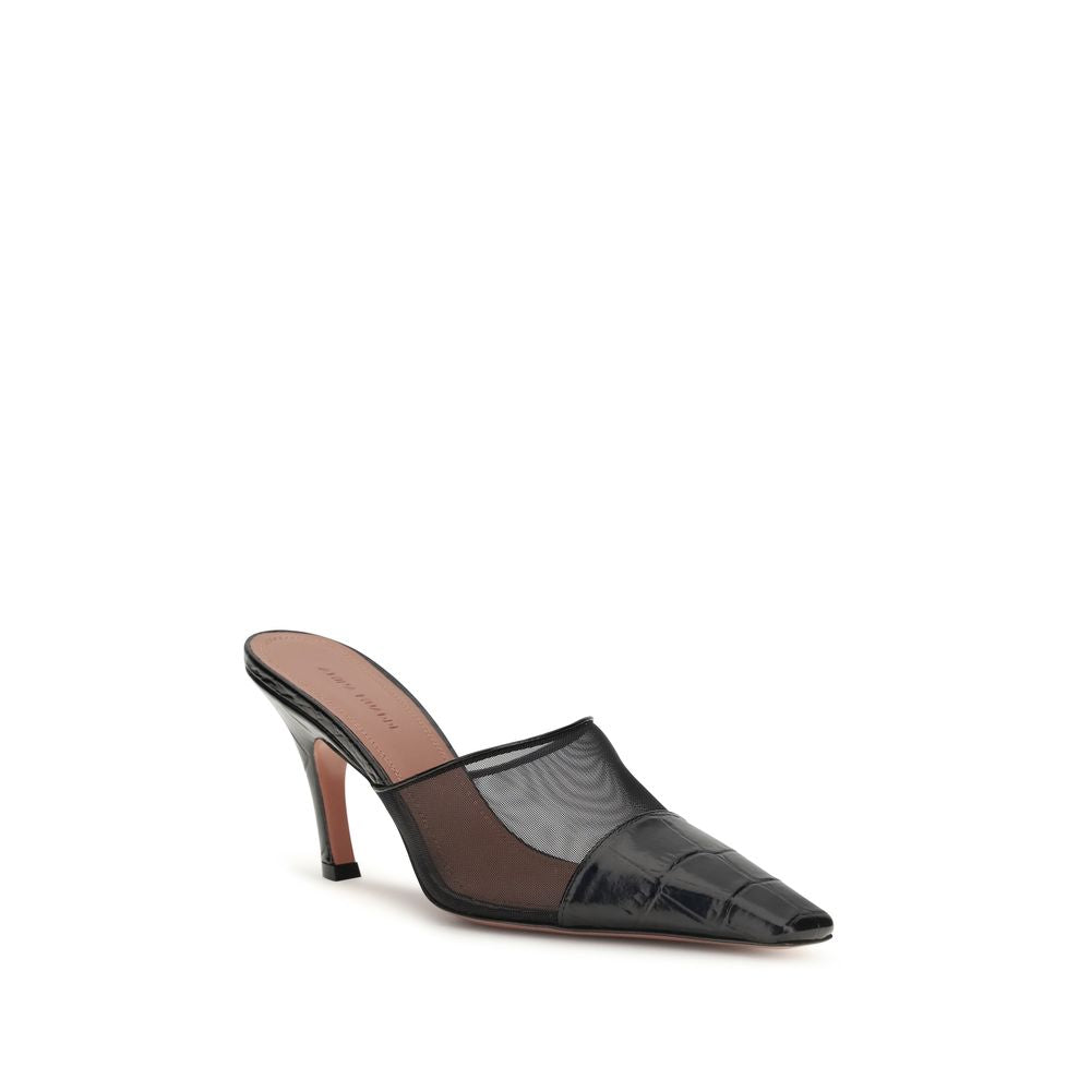 Amina Muaddi Black Calf Leather Bos Taurus Women's Mules