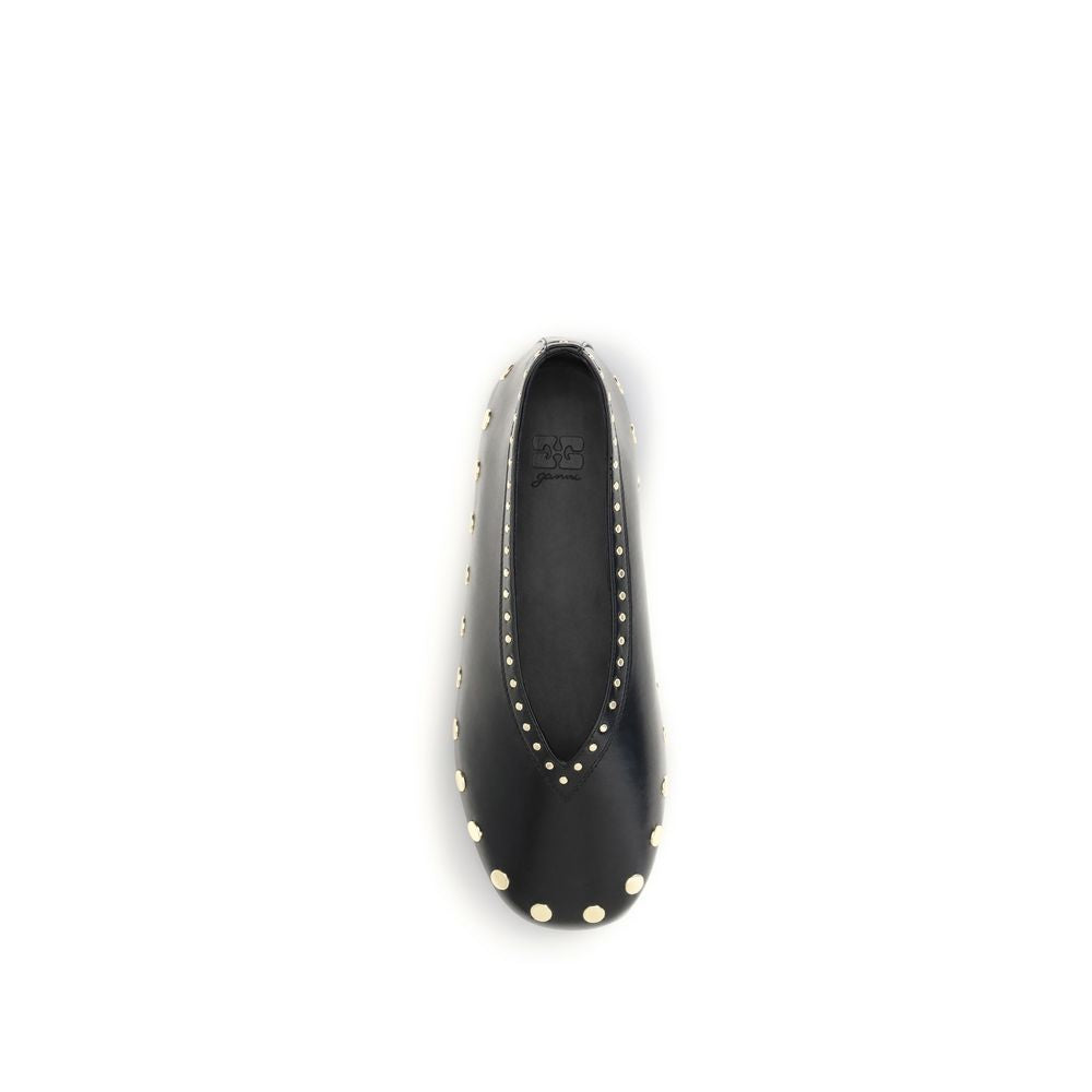 Ganni Black Polyurethane Ballet Women's Flats