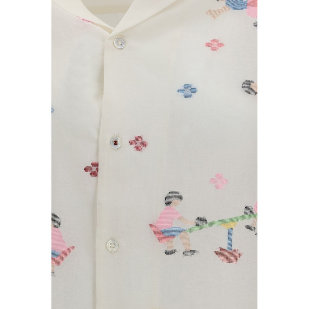 Baziszt White Cotton Pattern Women's Shirt