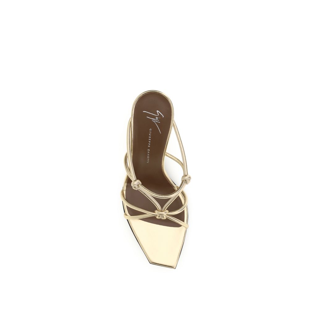 Giuseppe Zanotti Gold Calf Leather Bos Taurus Stiletto Heel Women's Sandals